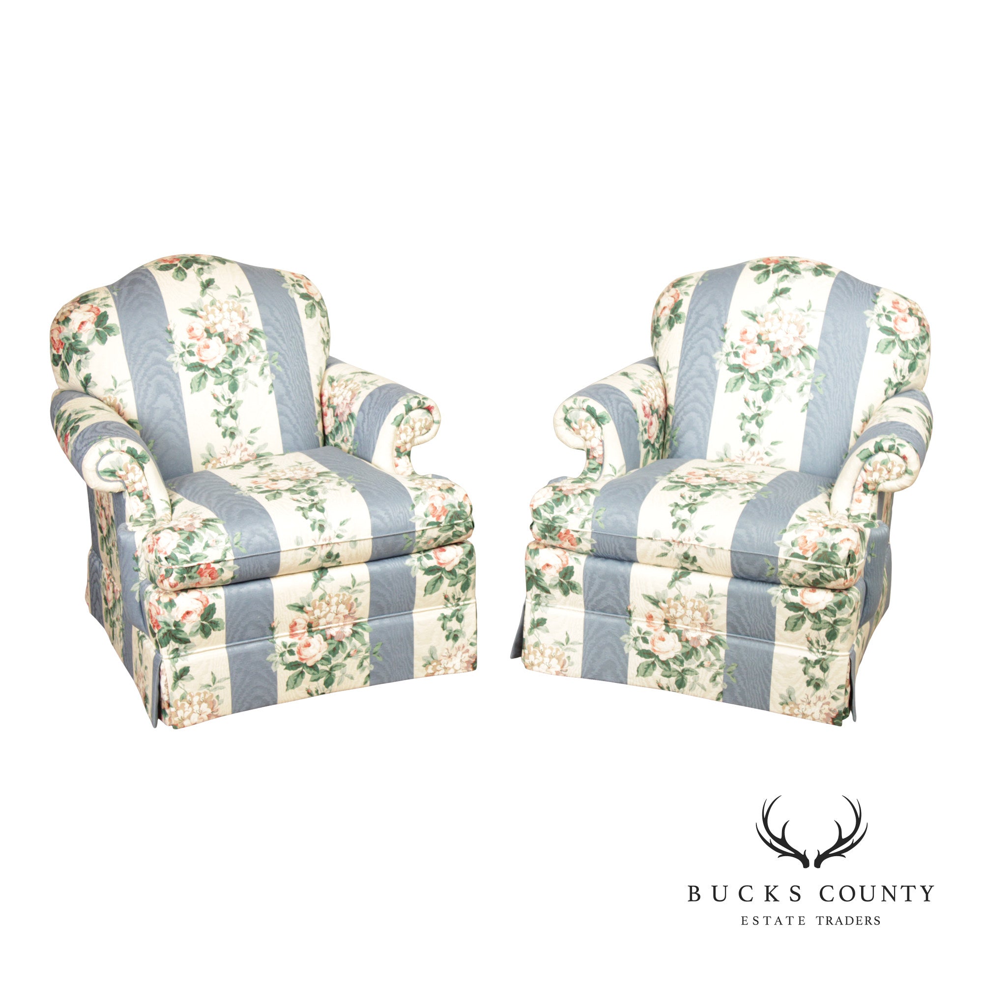 Pair Thomasville Traditional Upholstered Club Chairs