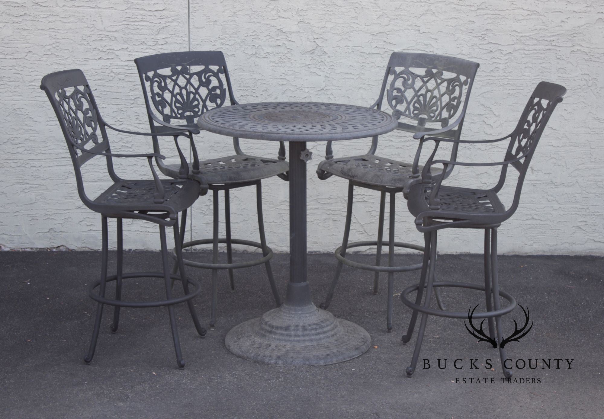 Outdoor Lifestyle Cast Aluminum Bar Height Patio Table And Four Swivel Armchairs
