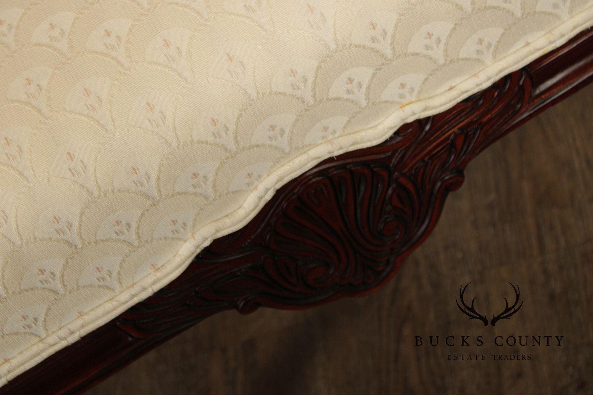 Thomasville Pair Of Chippendale Style Mahogany Upholstered Ottomans