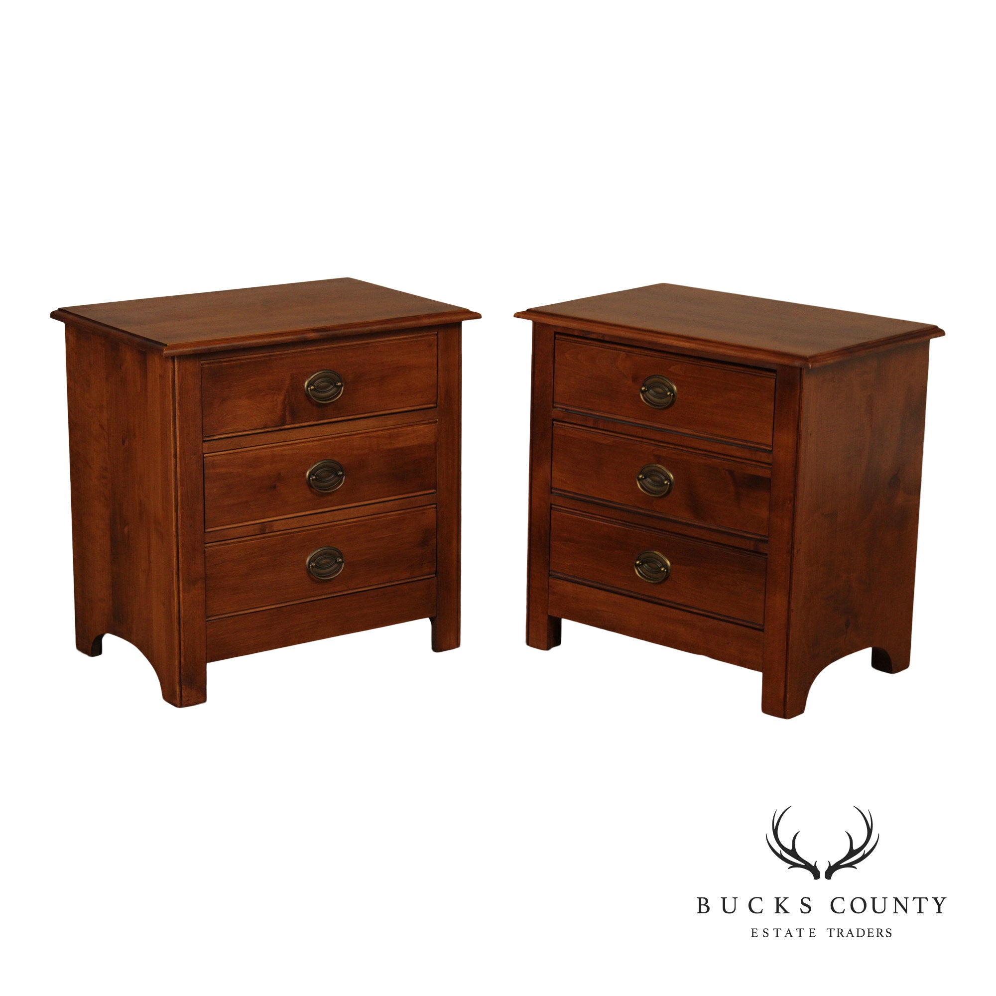 Crawford Furniture Pair Of Maple Three Drawer Nightstands