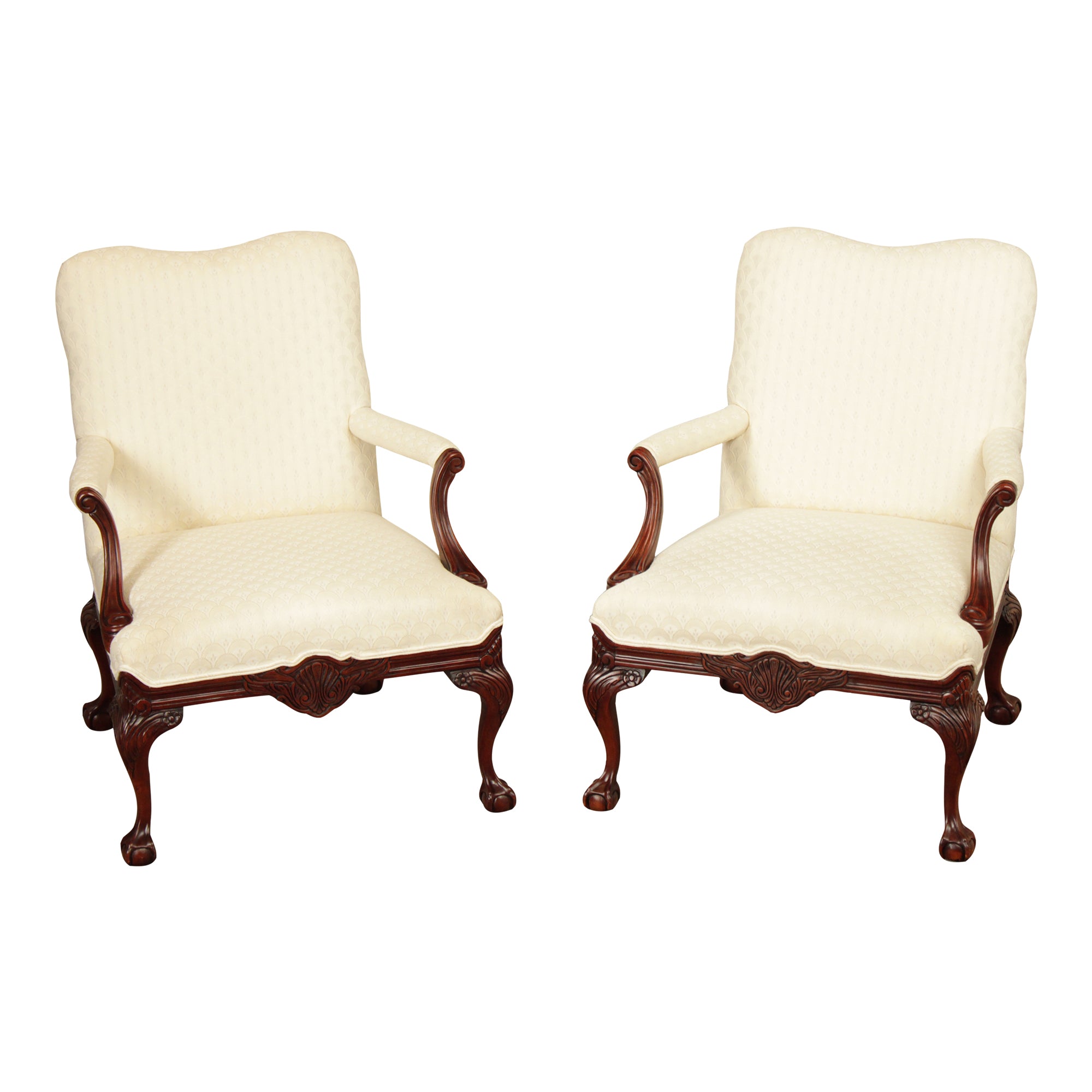 Thomasville Georgian Style Pair of Carved Mahogany Armchairs