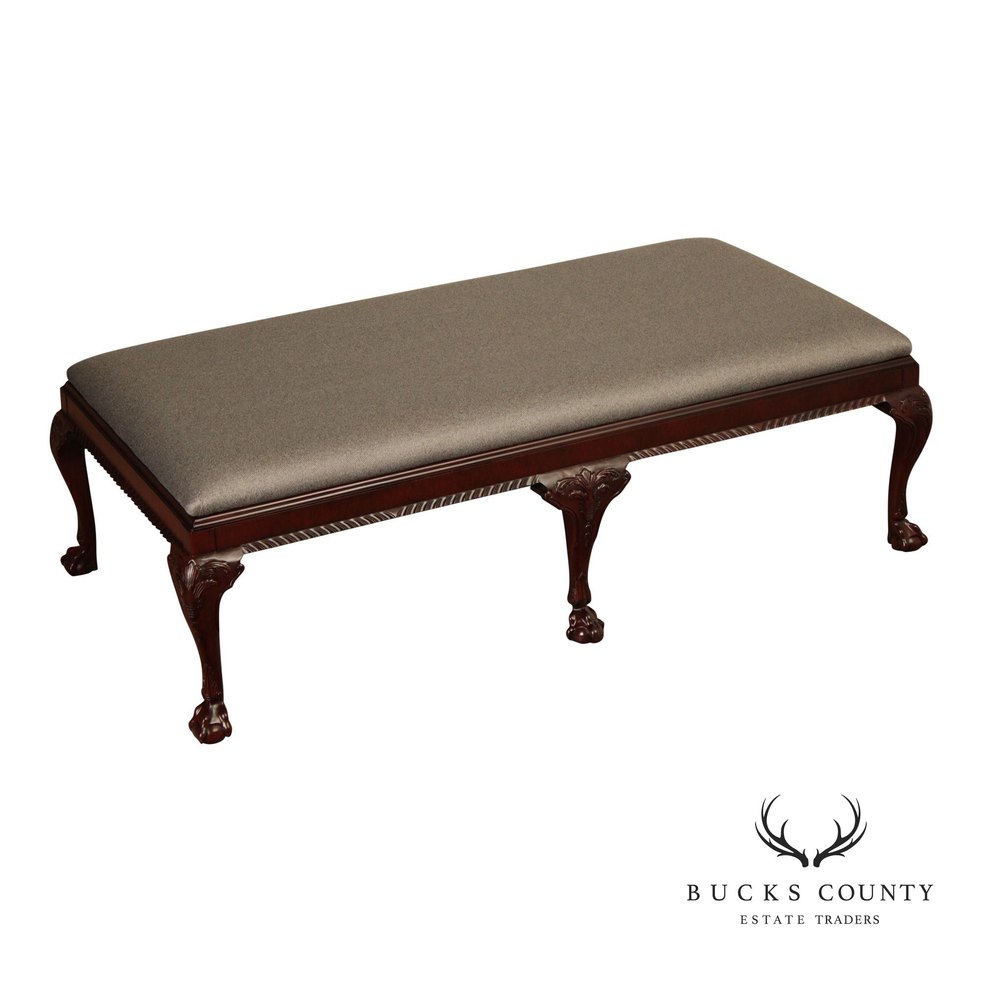 Baker Stately Homes Georgian Style Carved Mahogany Upholstered Bench