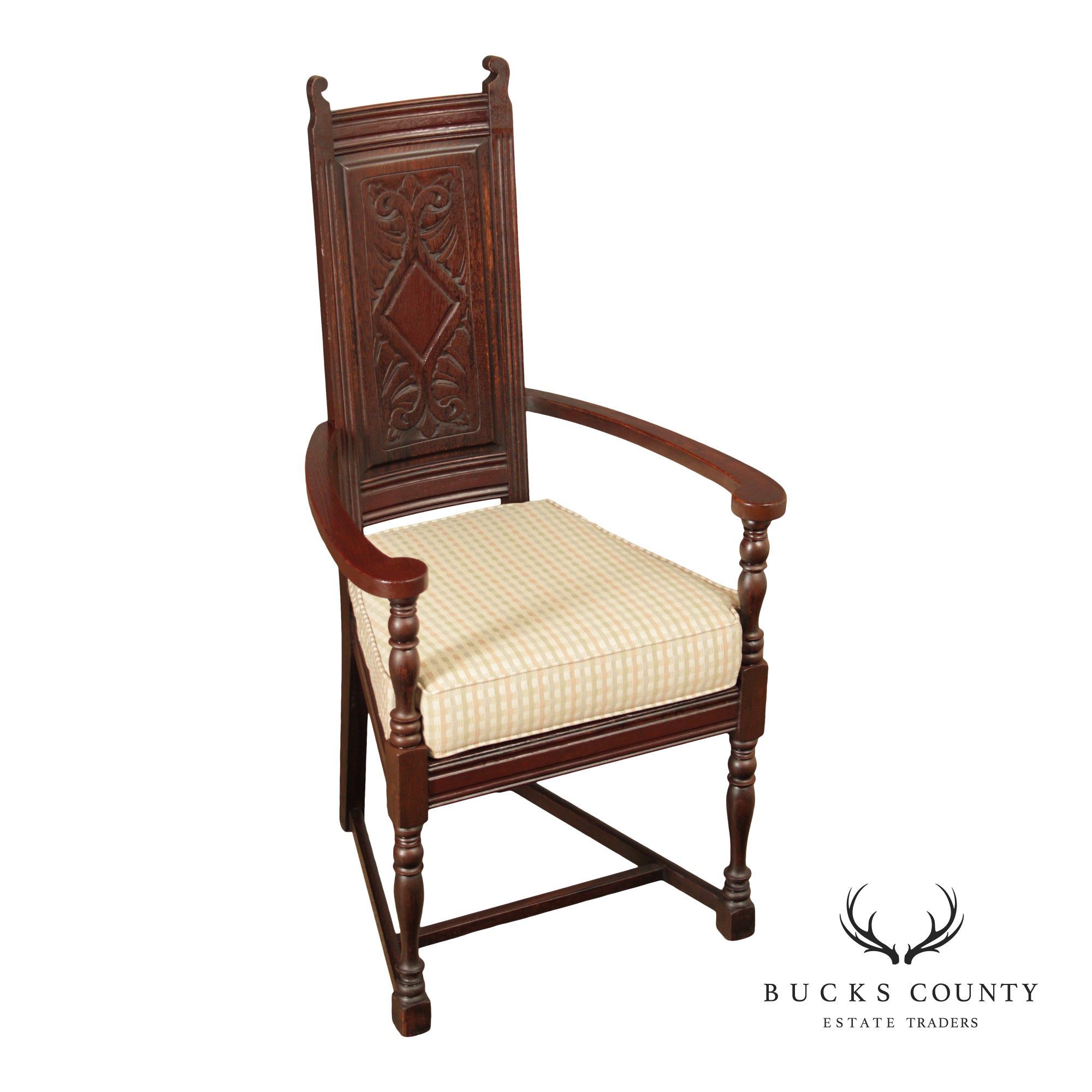 English Traditional Carved Oak Throne Chair