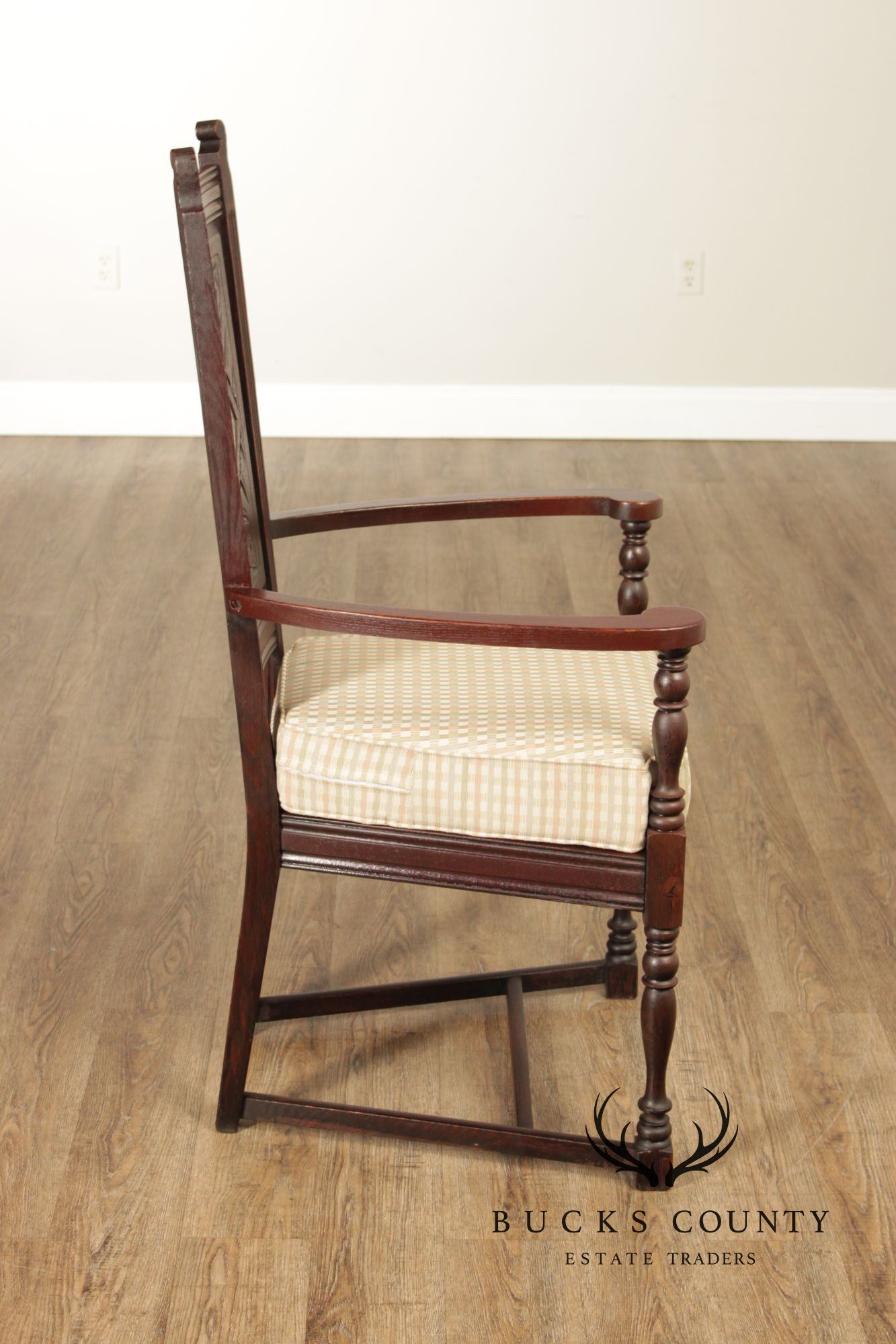English Traditional Carved Oak Throne Chair