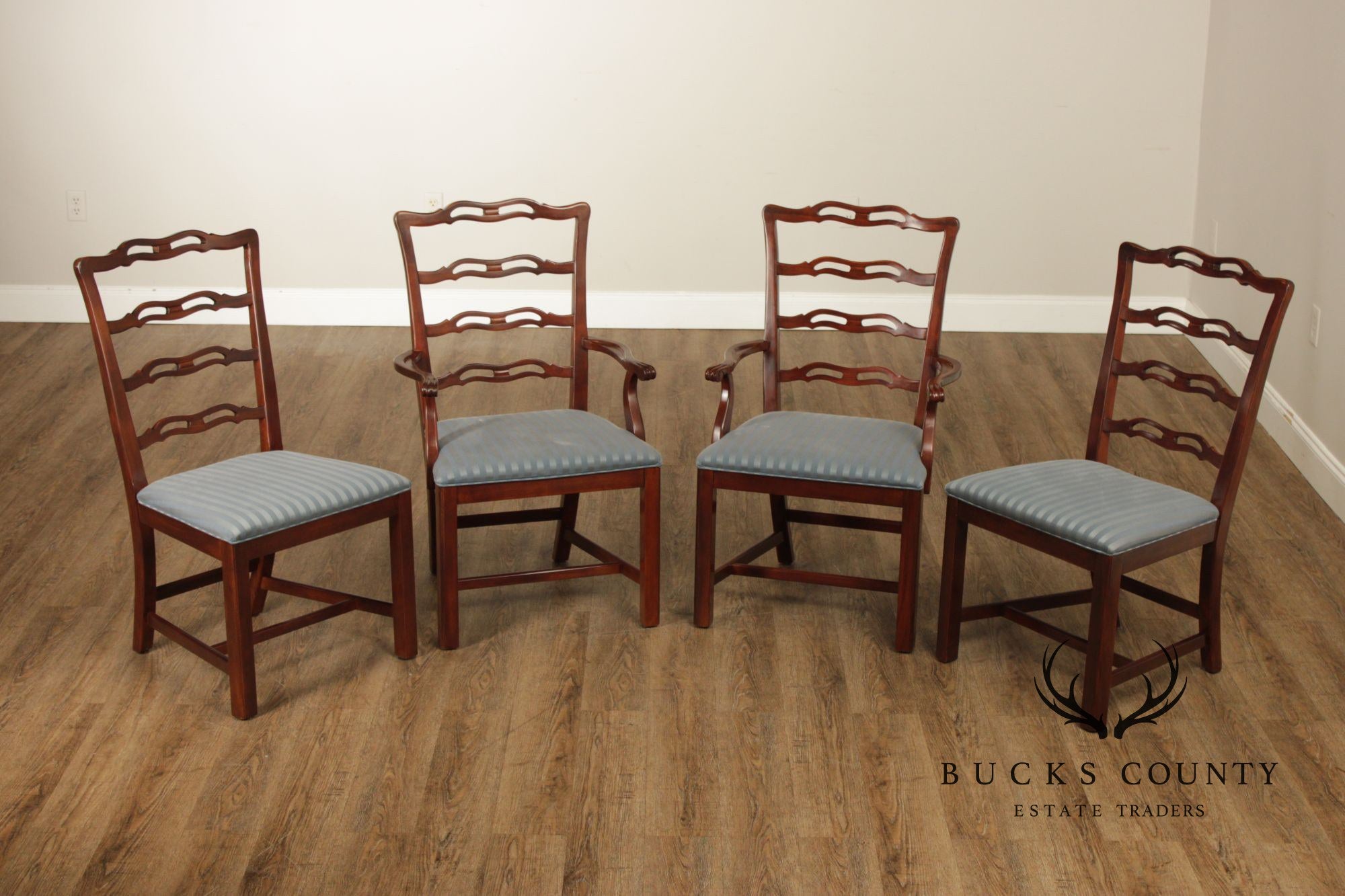 Drexel Heritage Chippendale Style Set Of Four Mahogany Ladder Back Dining Chairs