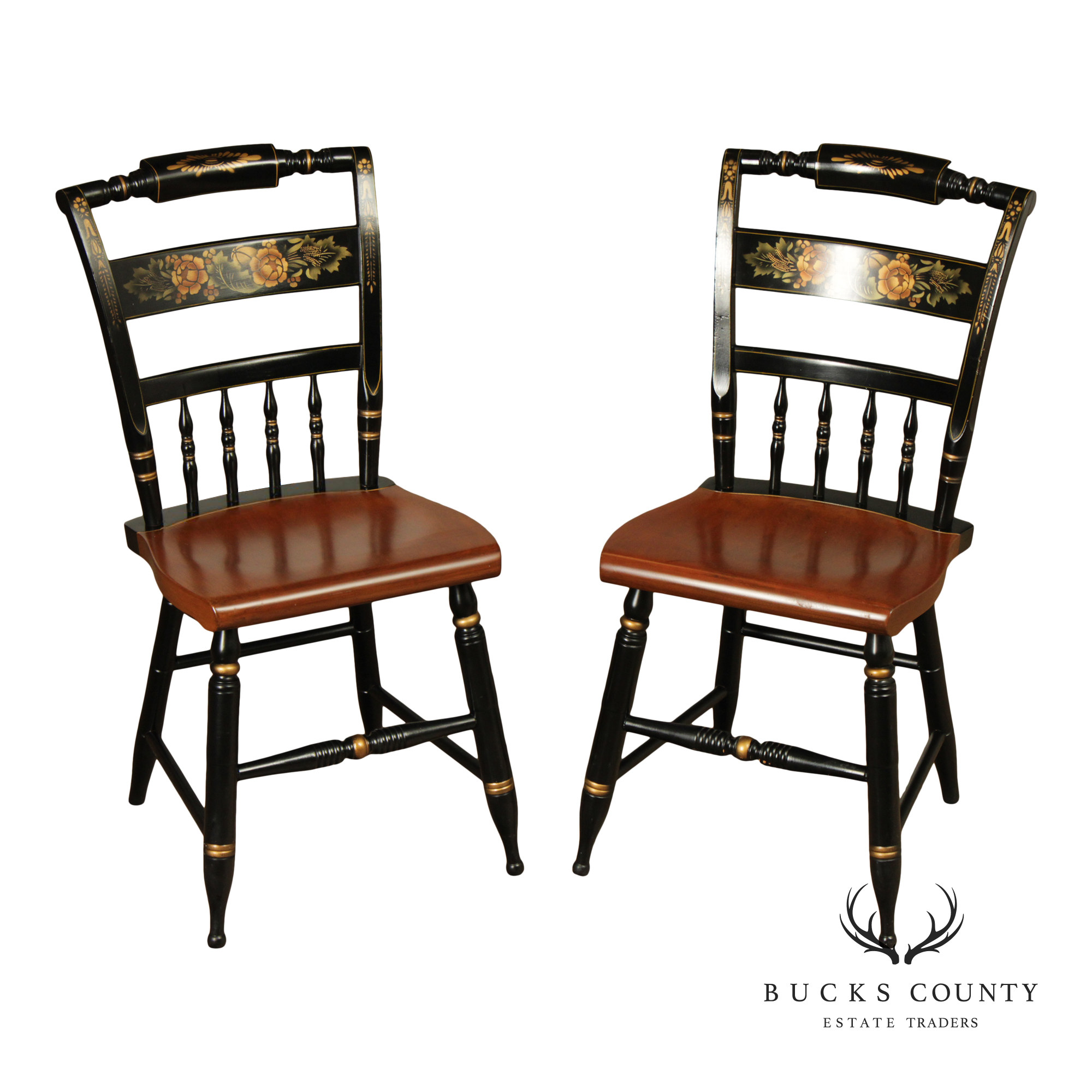 L. Hitchcock Vintage Pair of Stencil Decorated Side Chairs