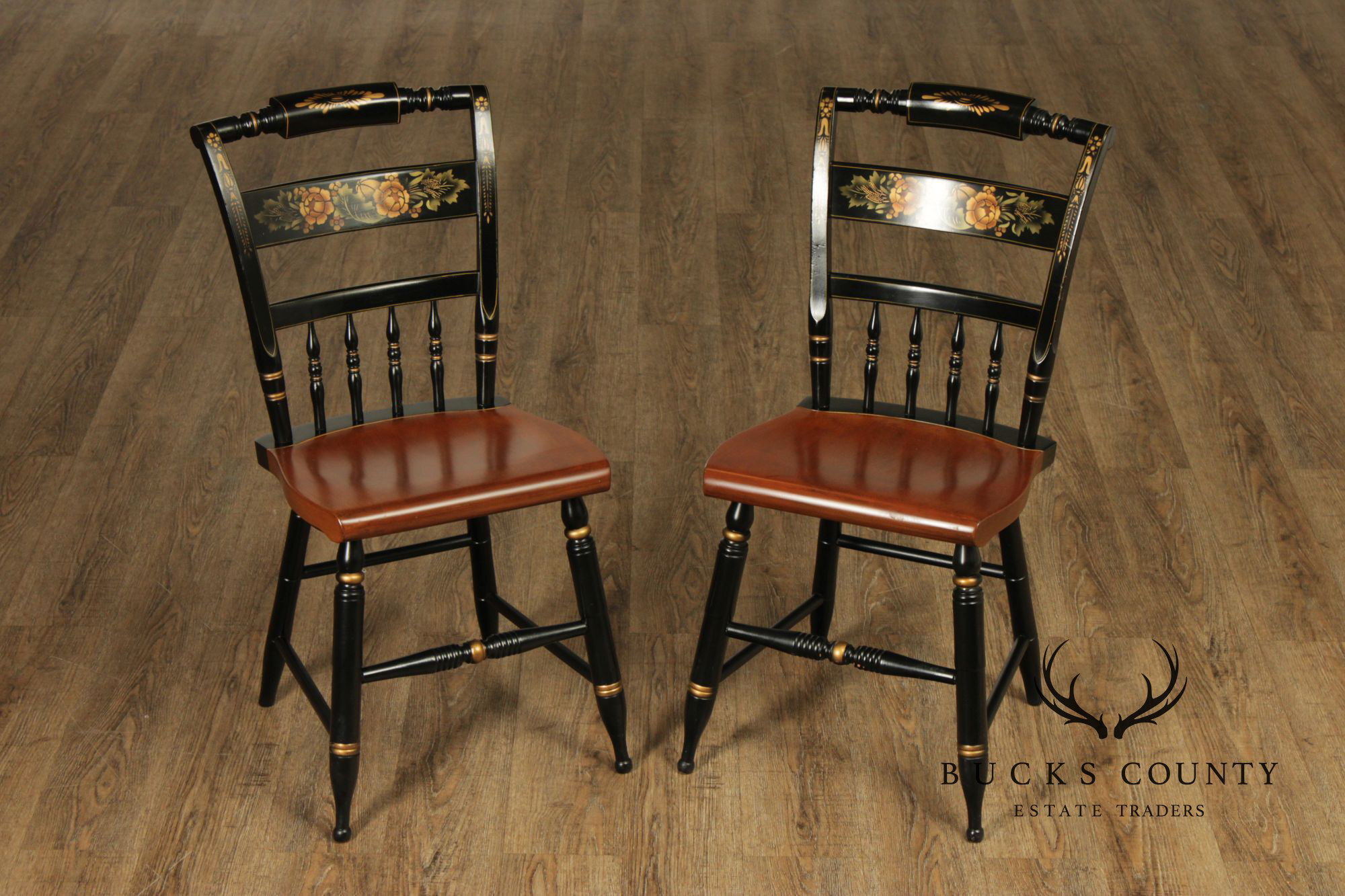 L. Hitchcock Vintage Pair of Stencil Decorated Side Chairs