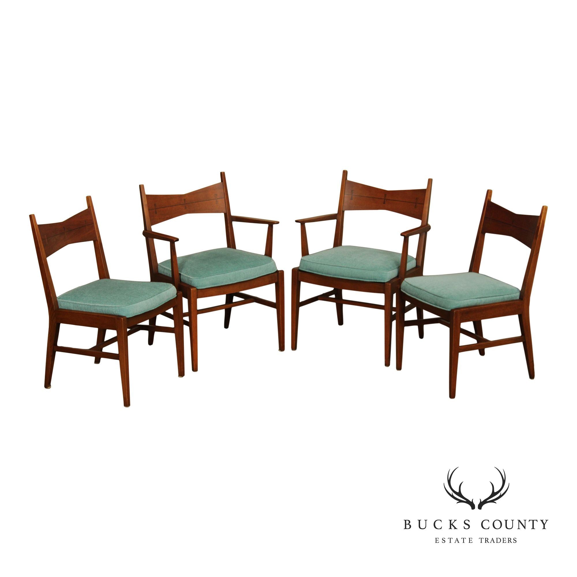 Lane Furniture Set Of Four Mid Century Modern Walnut Tuxedo Dining Chairs