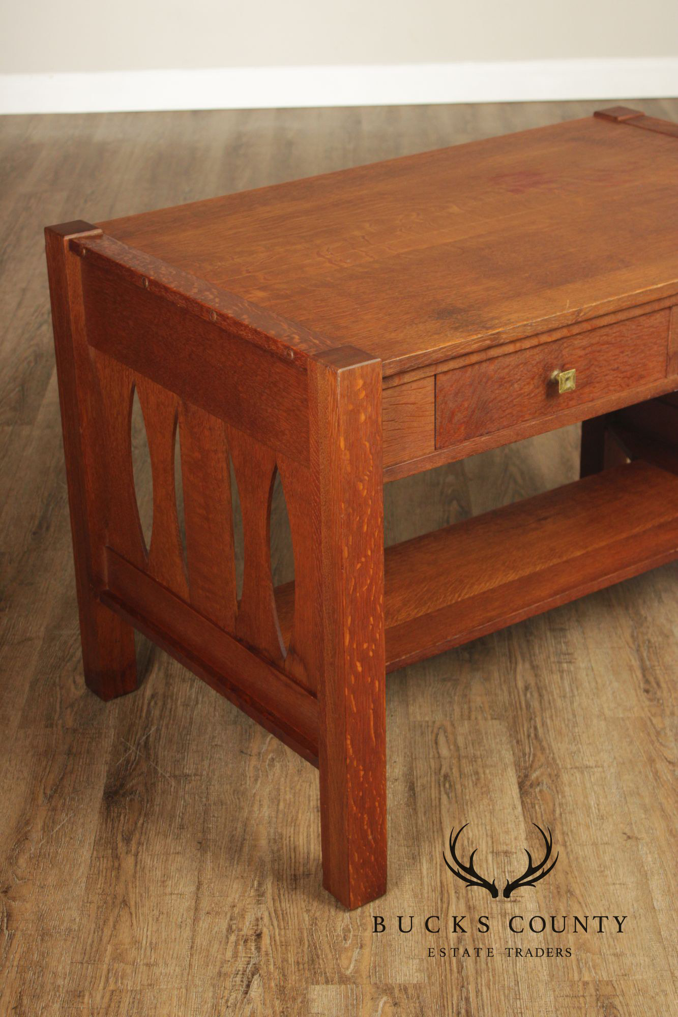 Antique Arts & Crafts Mission Oak Two Drawer Library Table Desk