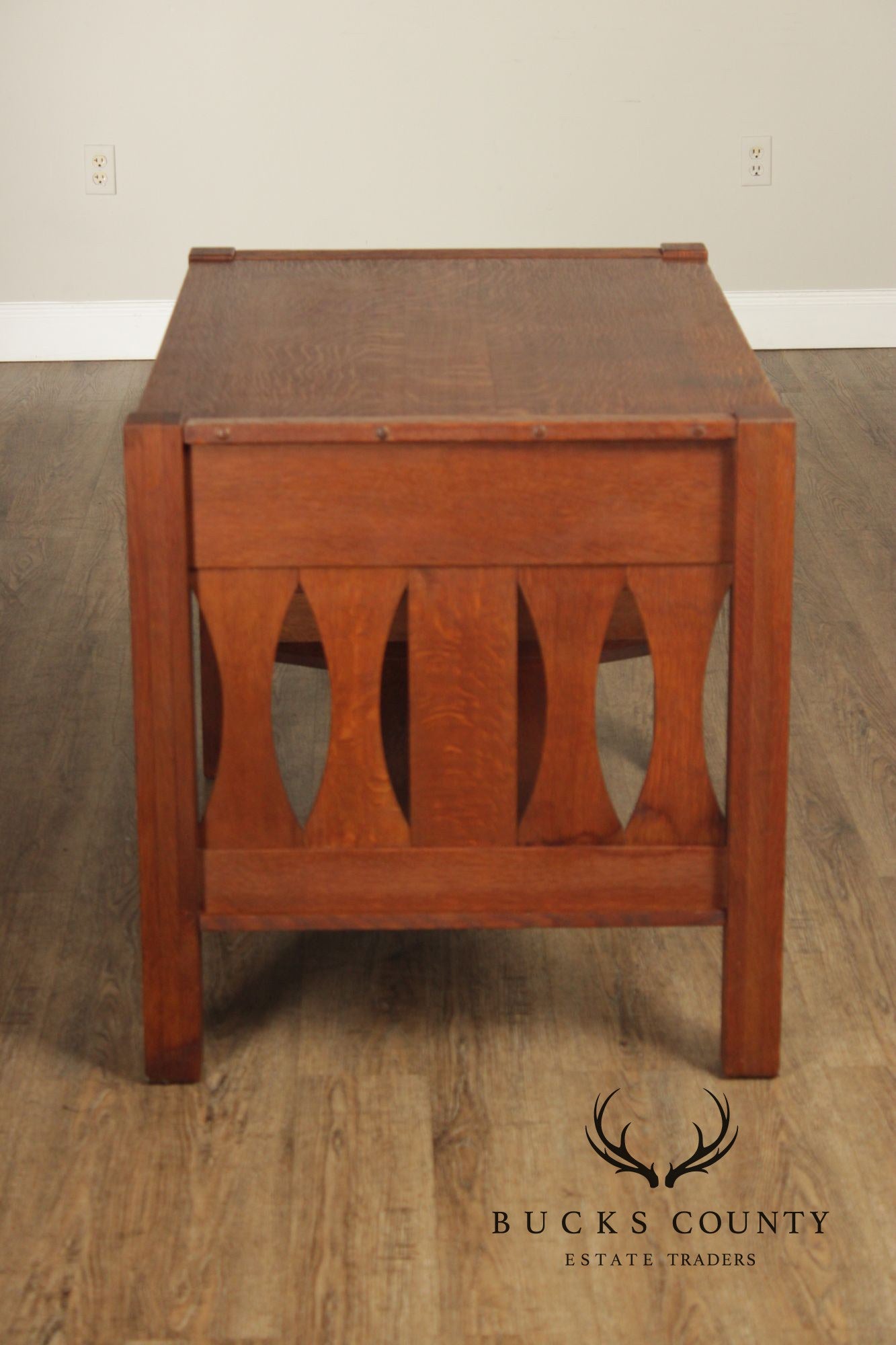 Antique Arts & Crafts Mission Oak Two Drawer Library Table Desk