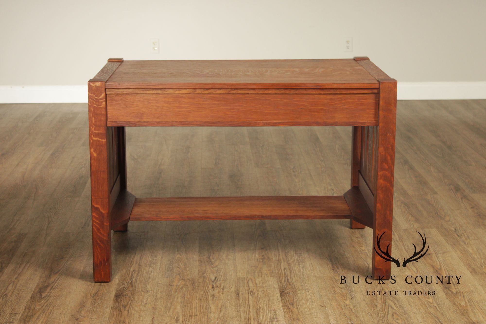 Antique Arts & Crafts Mission Oak Two Drawer Library Table Desk
