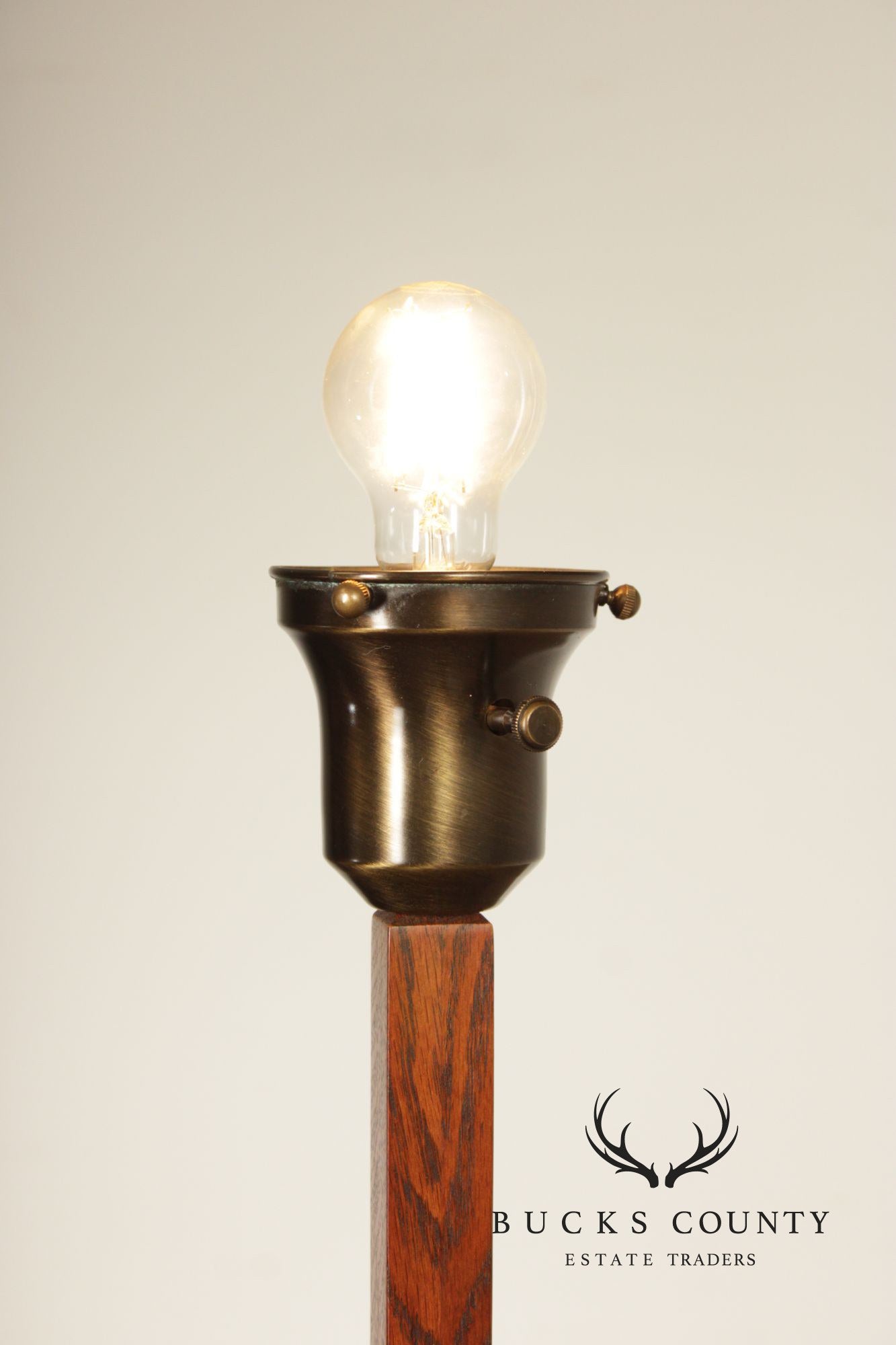 Stickley Mission Collection Oak Torchiere Floor Lamp With Art Glass Shade