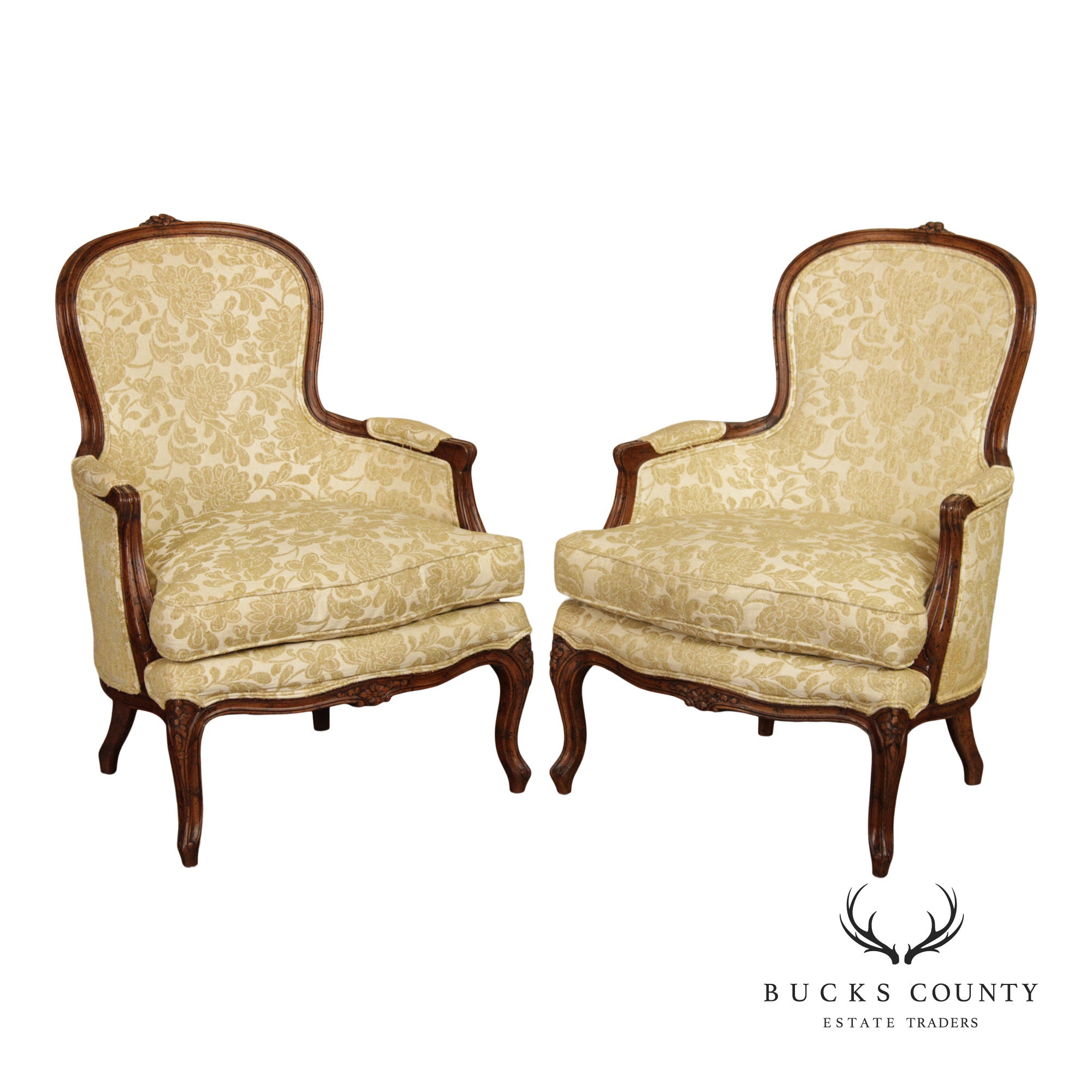 Henredon French Louis XV Style Vintage Pair of Fauteuil Armchairs