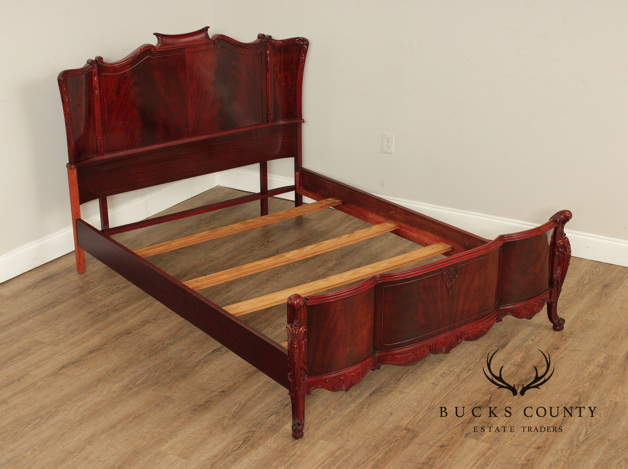 1940's French Louis XV Style Flame Mahogany Full Size Bed