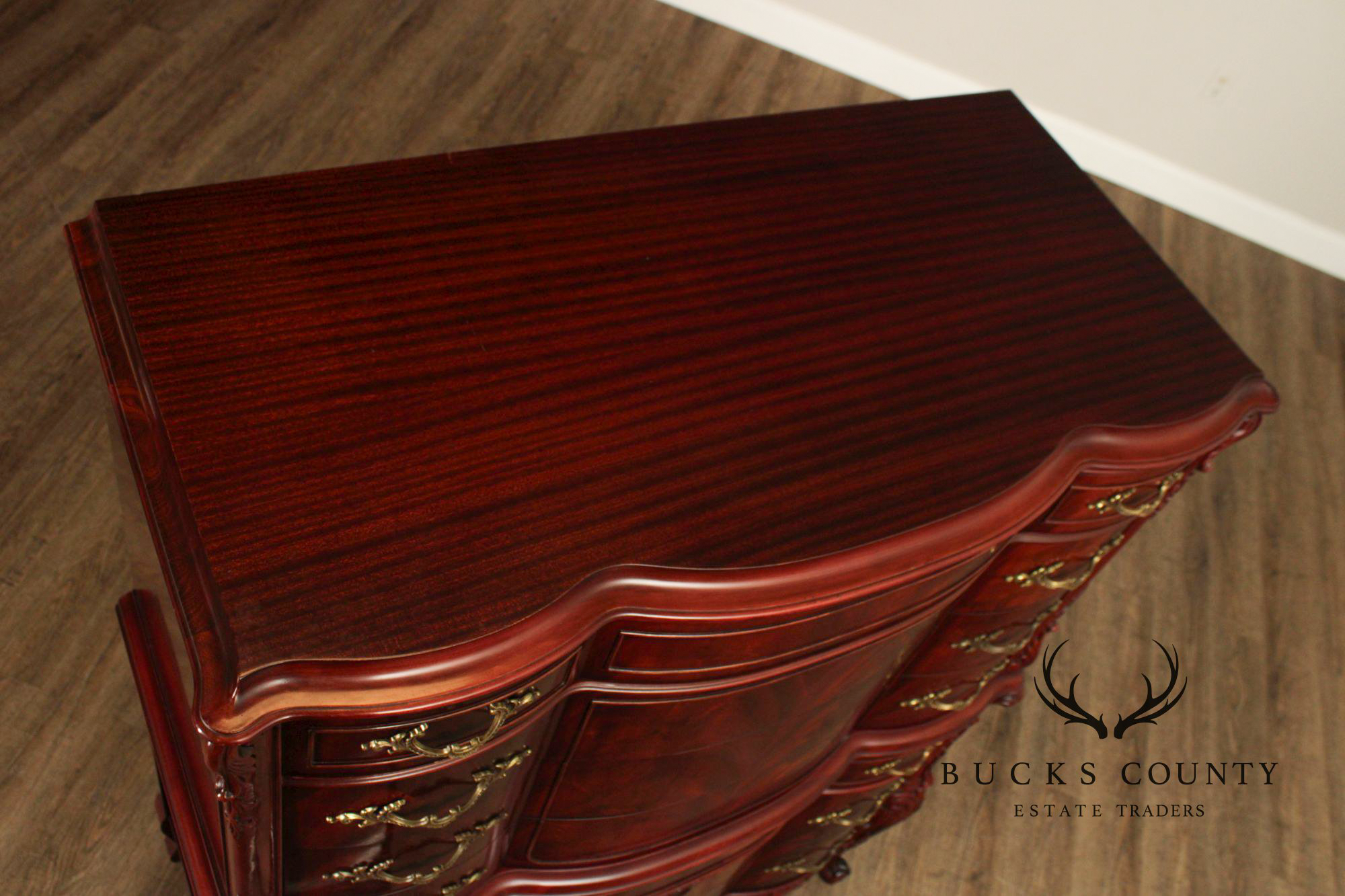 1940's French Louis XV Style Flame Mahogany Tall Chest