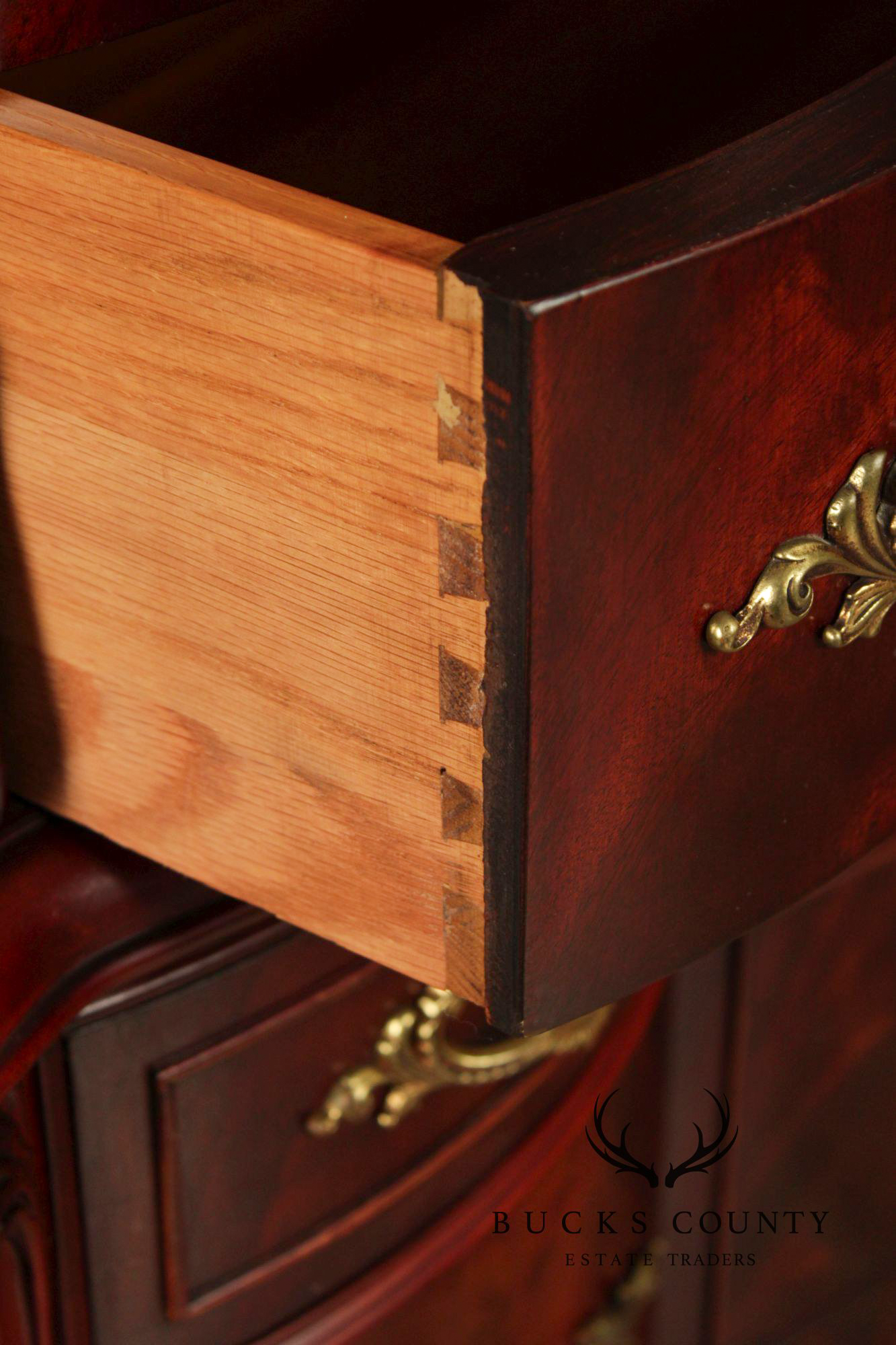 1940's French Louis XV Style Flame Mahogany Tall Chest