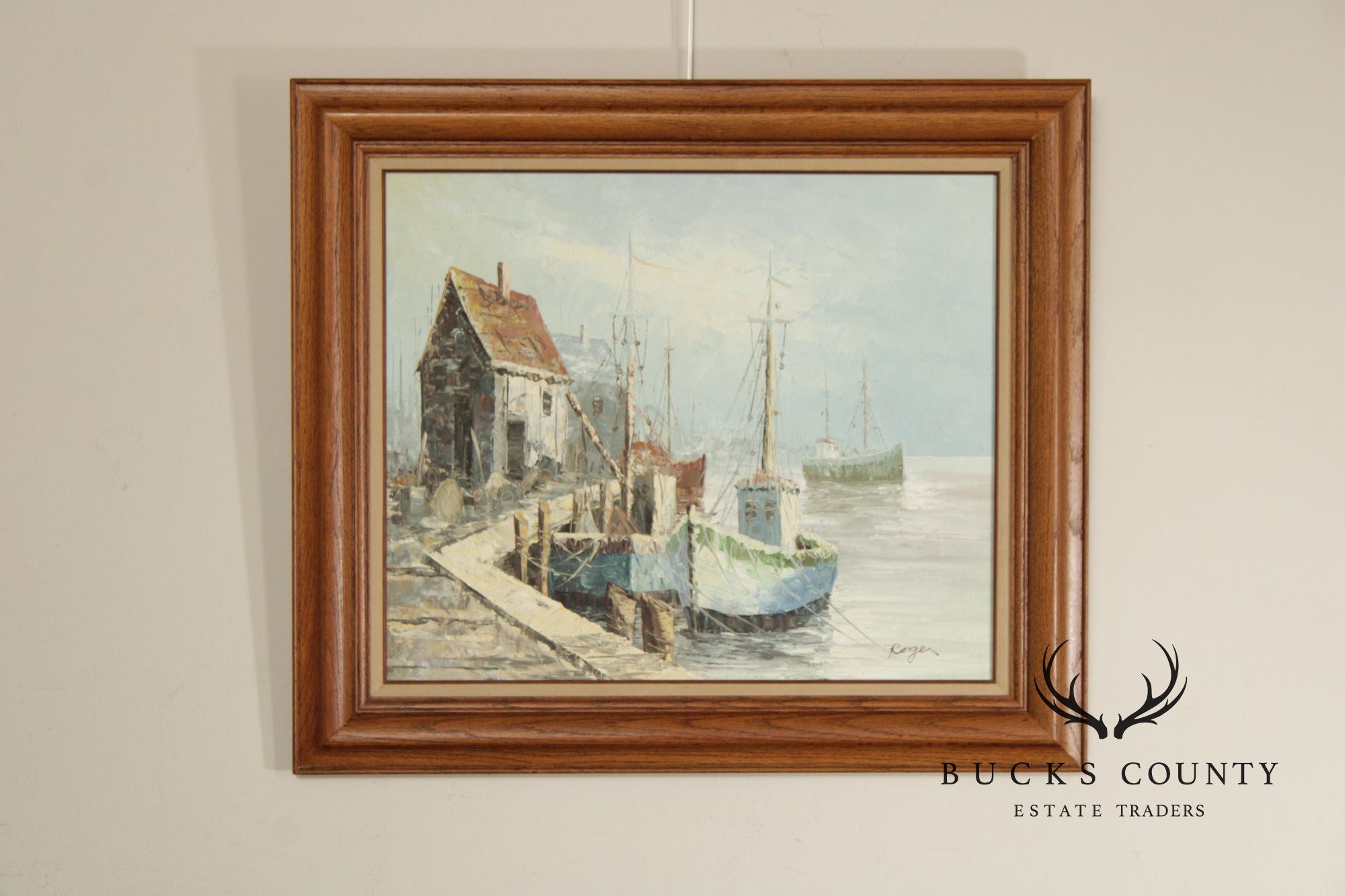 Artist Signed Oil Painting, Fishing Boats