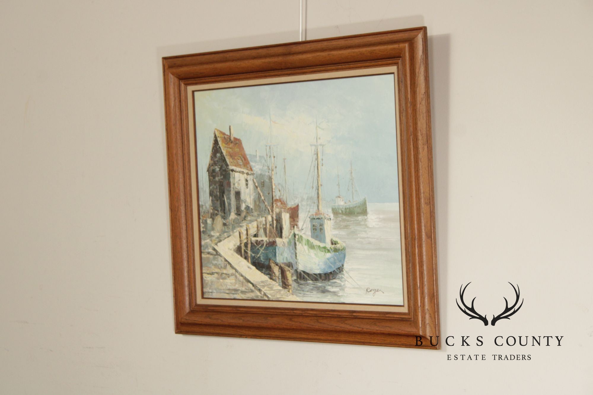 Artist Signed Oil Painting, Fishing Boats