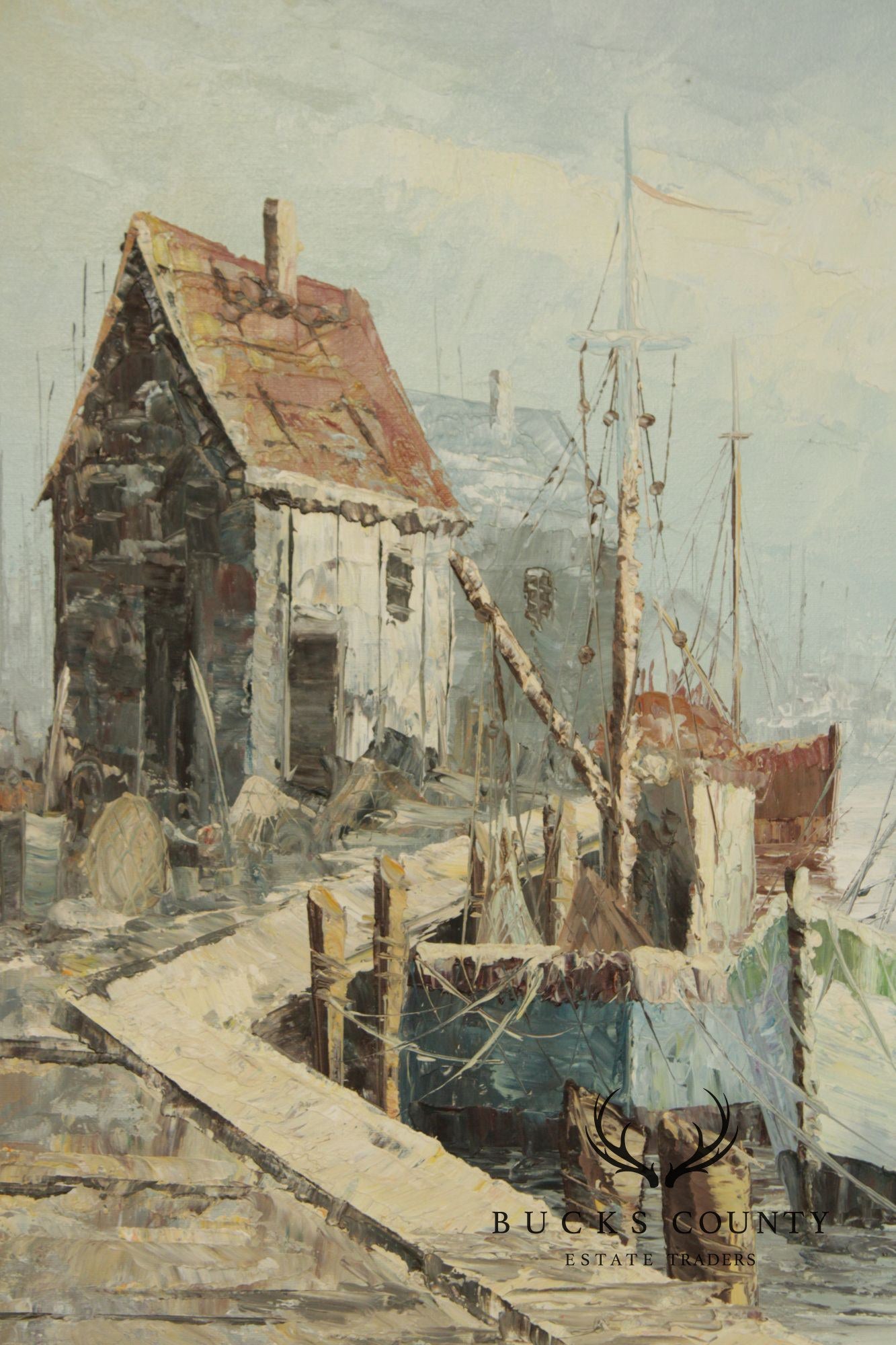 Artist Signed Oil Painting, Fishing Boats