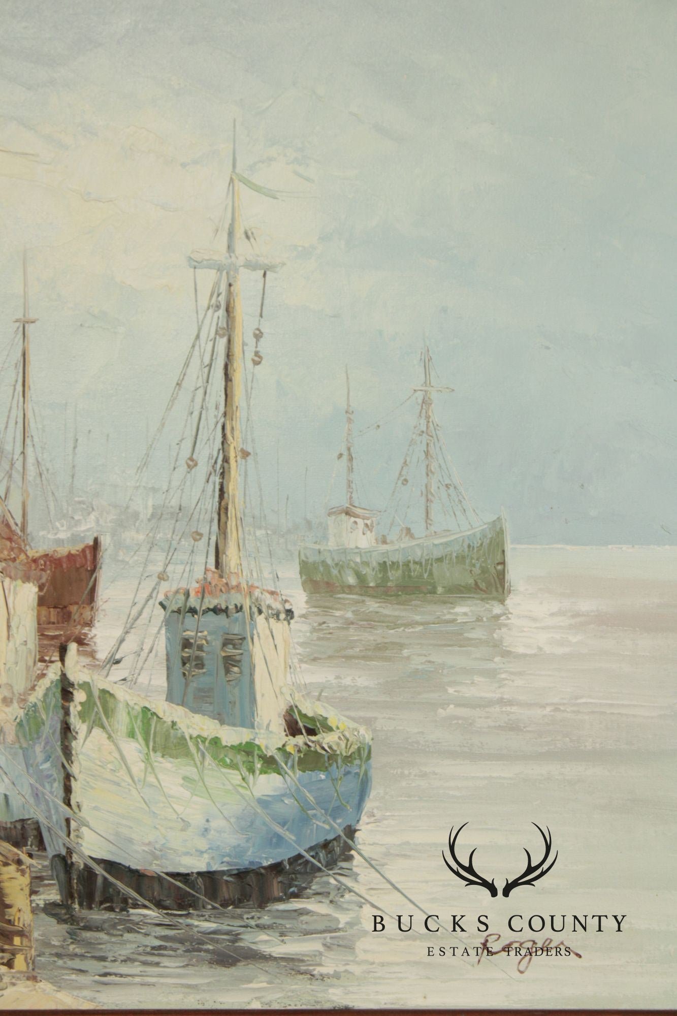 Artist Signed Oil Painting, Fishing Boats