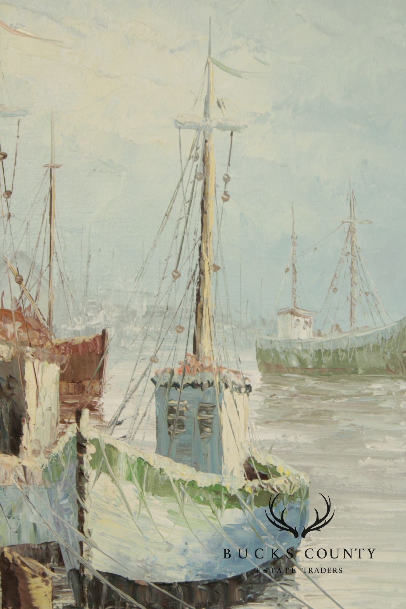 Artist Signed Oil Painting, Fishing Boats