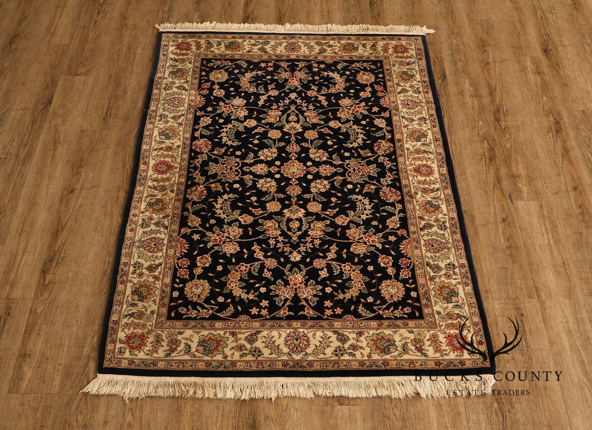 Chinese Tabriz Fish Pattern Hand Woven Wool & Silk Area Rug 4' x 6'