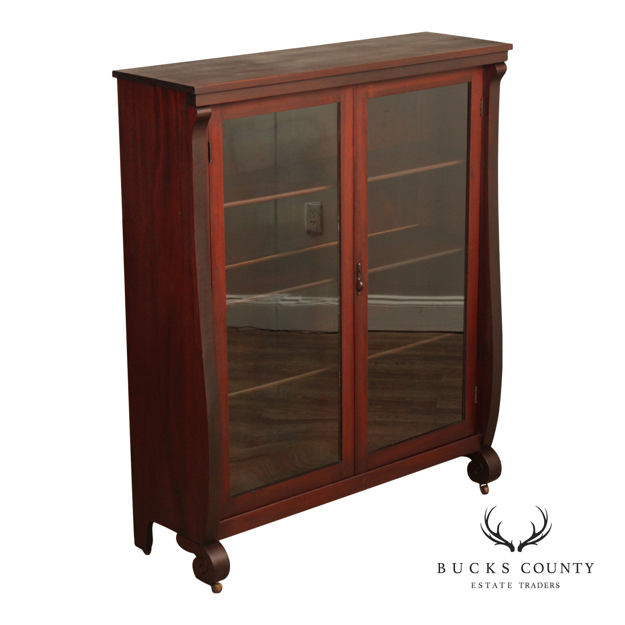 Empire Style Mahogany Glass Door Bookcase