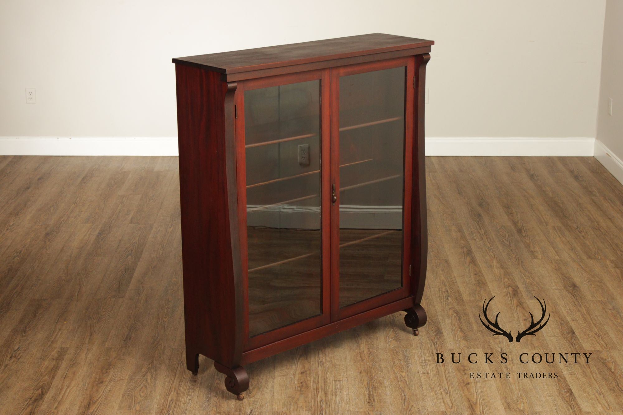 Empire Style Mahogany Glass Door Bookcase