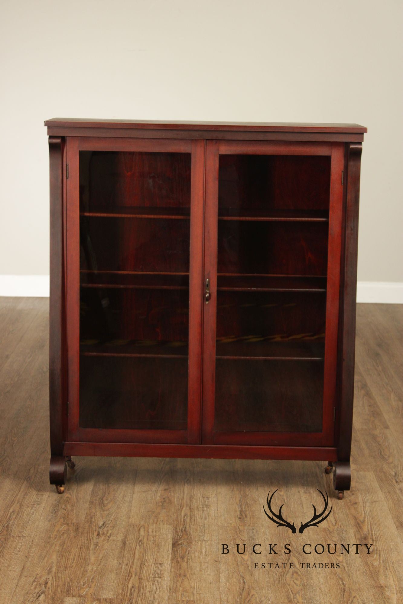 Empire Style Mahogany Glass Door Bookcase
