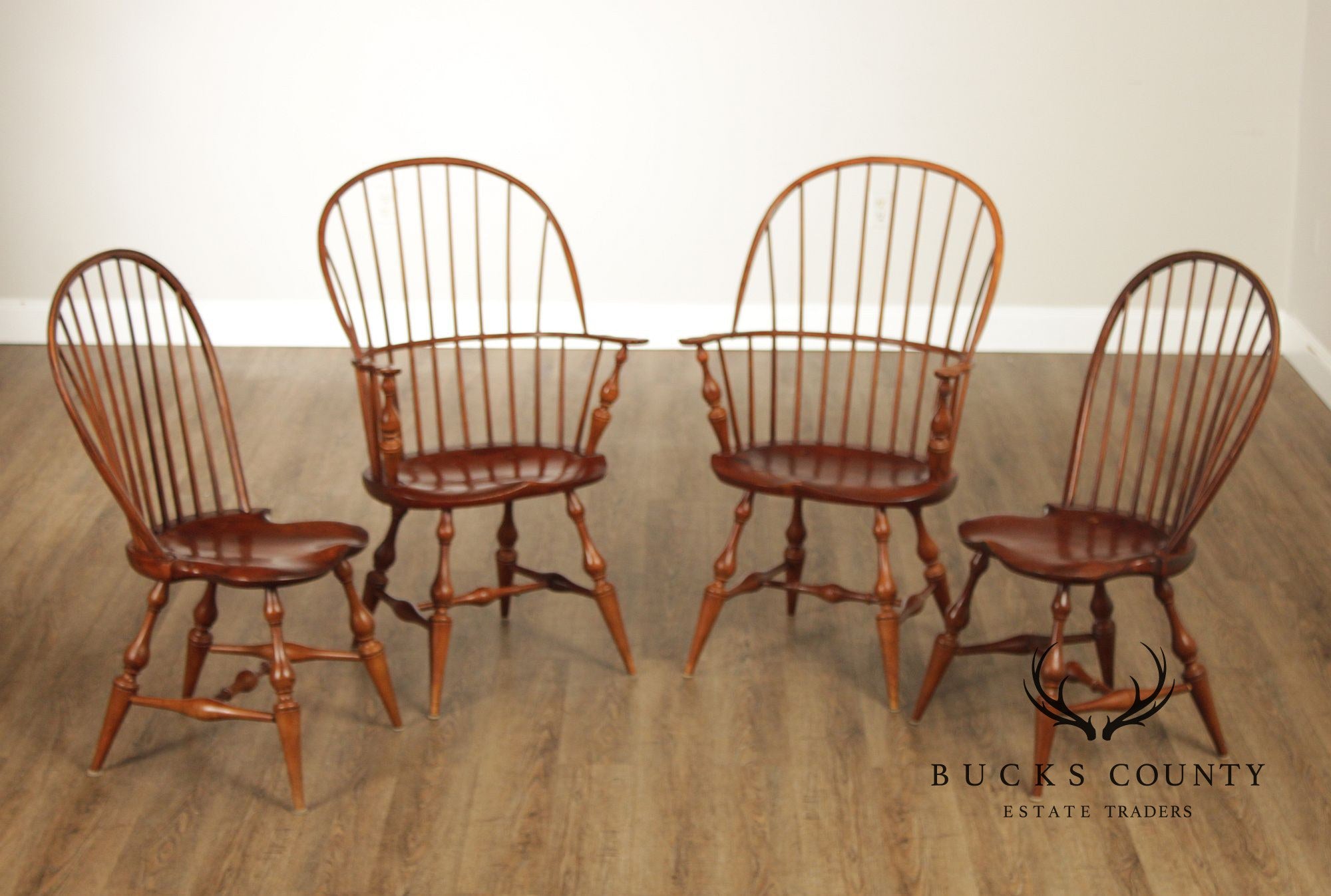 D.R. Dimes Vintage Set Of Four Pine Windsor Dining Chairs