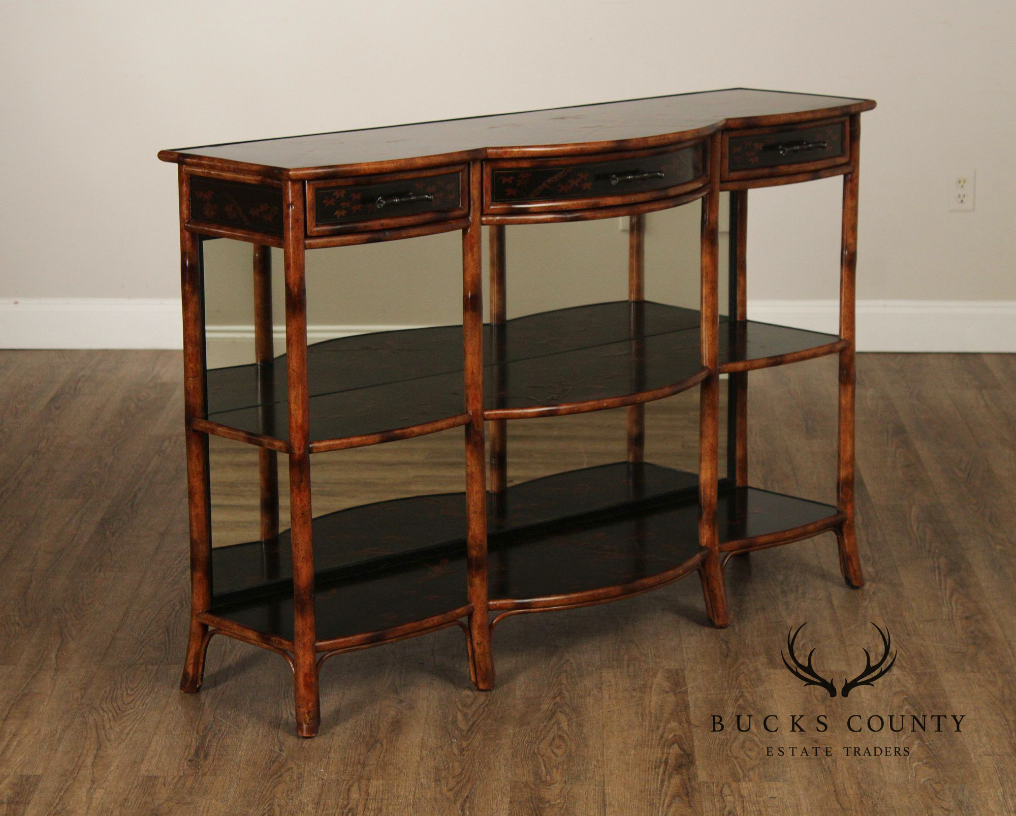 Theodore Alexander Faux Bamboo Three-Tier Console