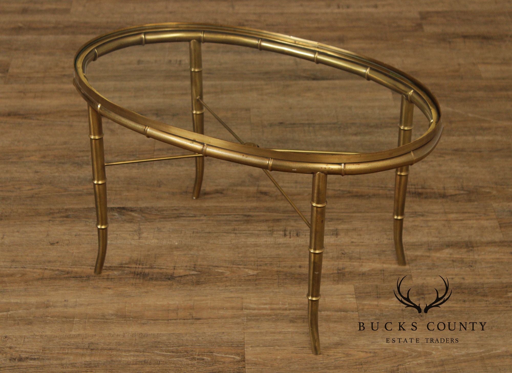 Mastercraft Italian Brass Faux Bamboo Oval Coffee Table With Glass Top