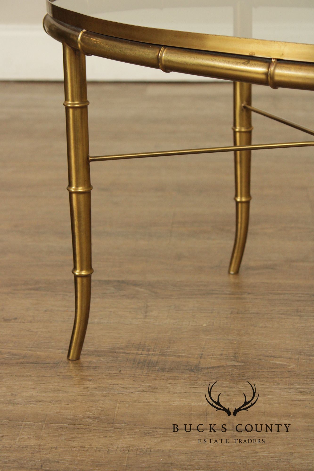 Mastercraft Italian Brass Faux Bamboo Oval Coffee Table With Glass Top