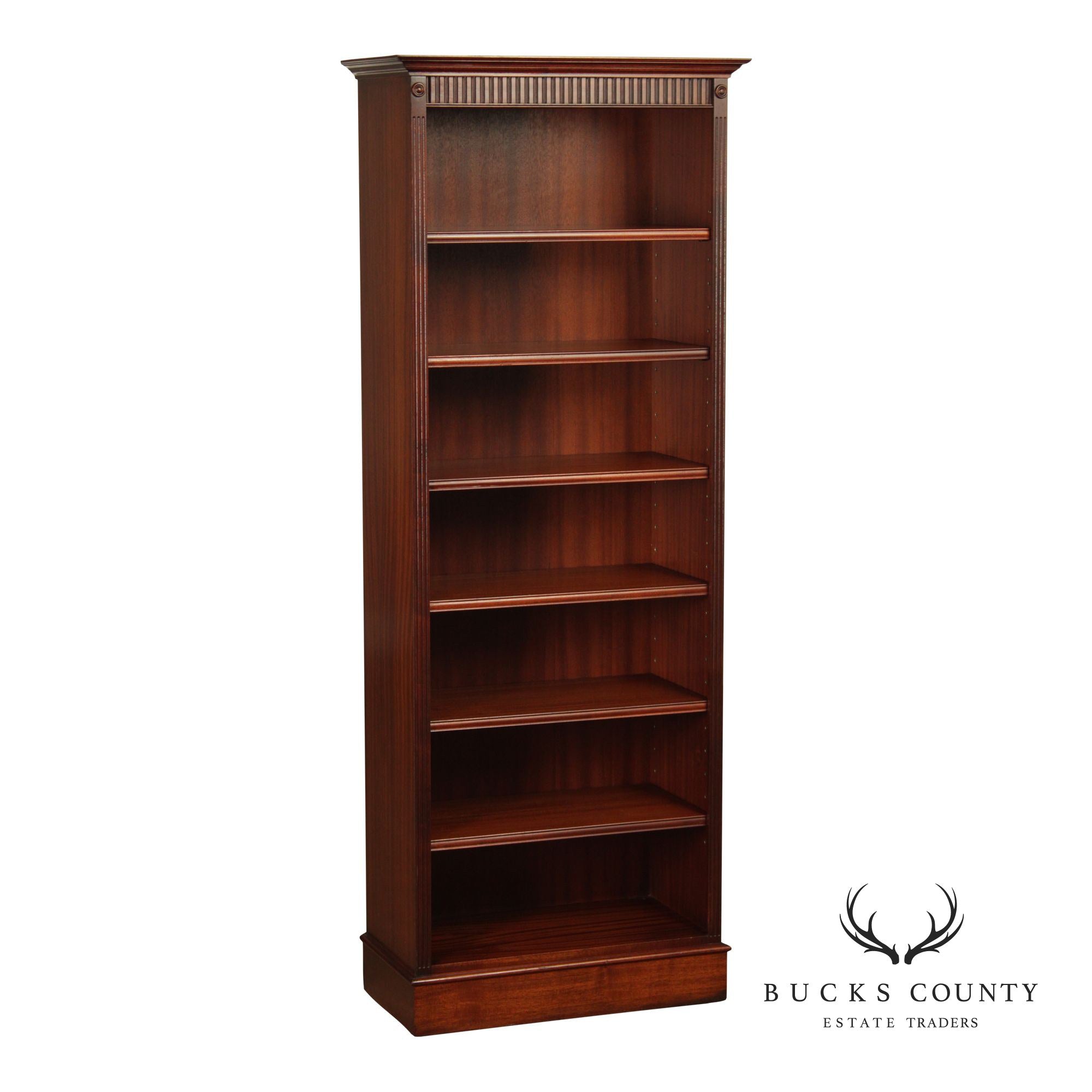 English Traditional Mahogany Tall Open Bookcase With Adjustable Shelves