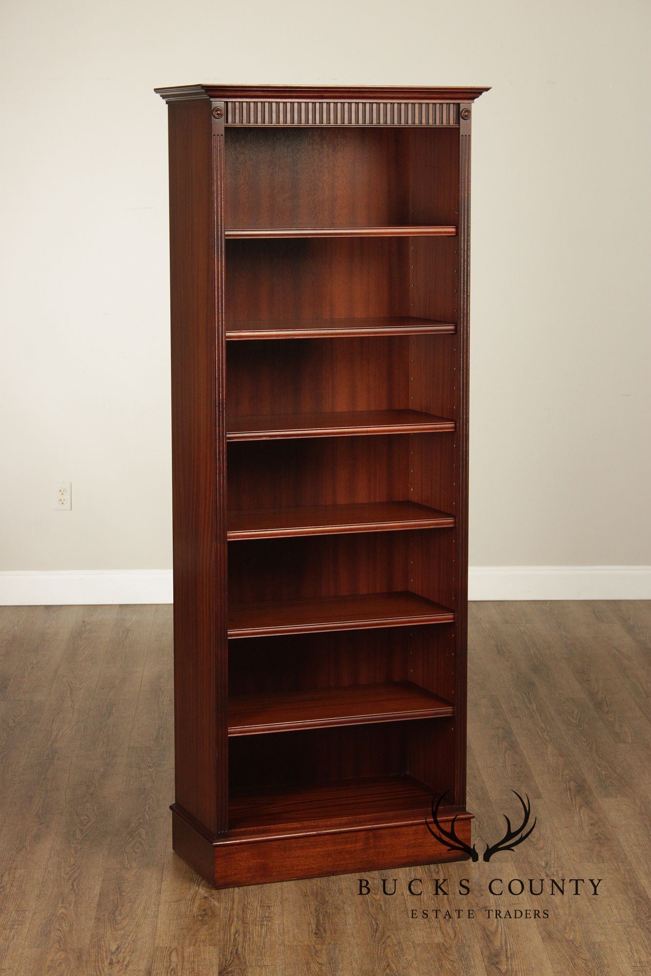 English Traditional Mahogany Tall Open Bookcase With Adjustable Shelves