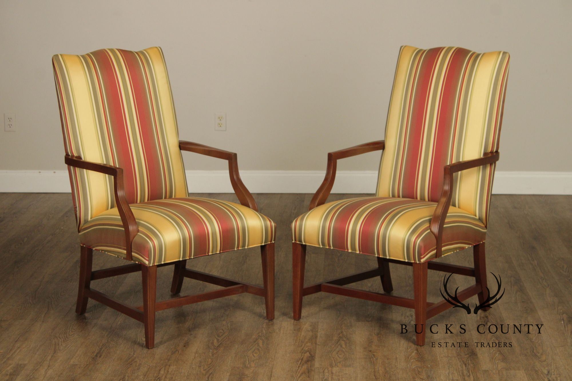 Ethan Allen Hepplewhite Style Pair Of Upholstered Armchairs