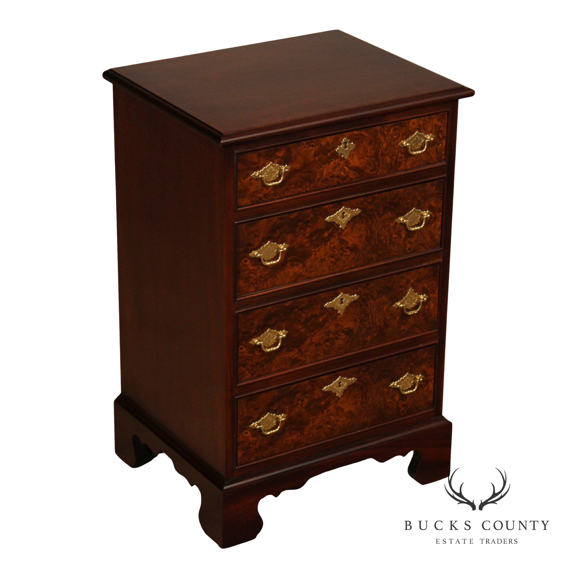 Georgian Style Mahogany And Burlwood Nightstand Chest Of Drawers