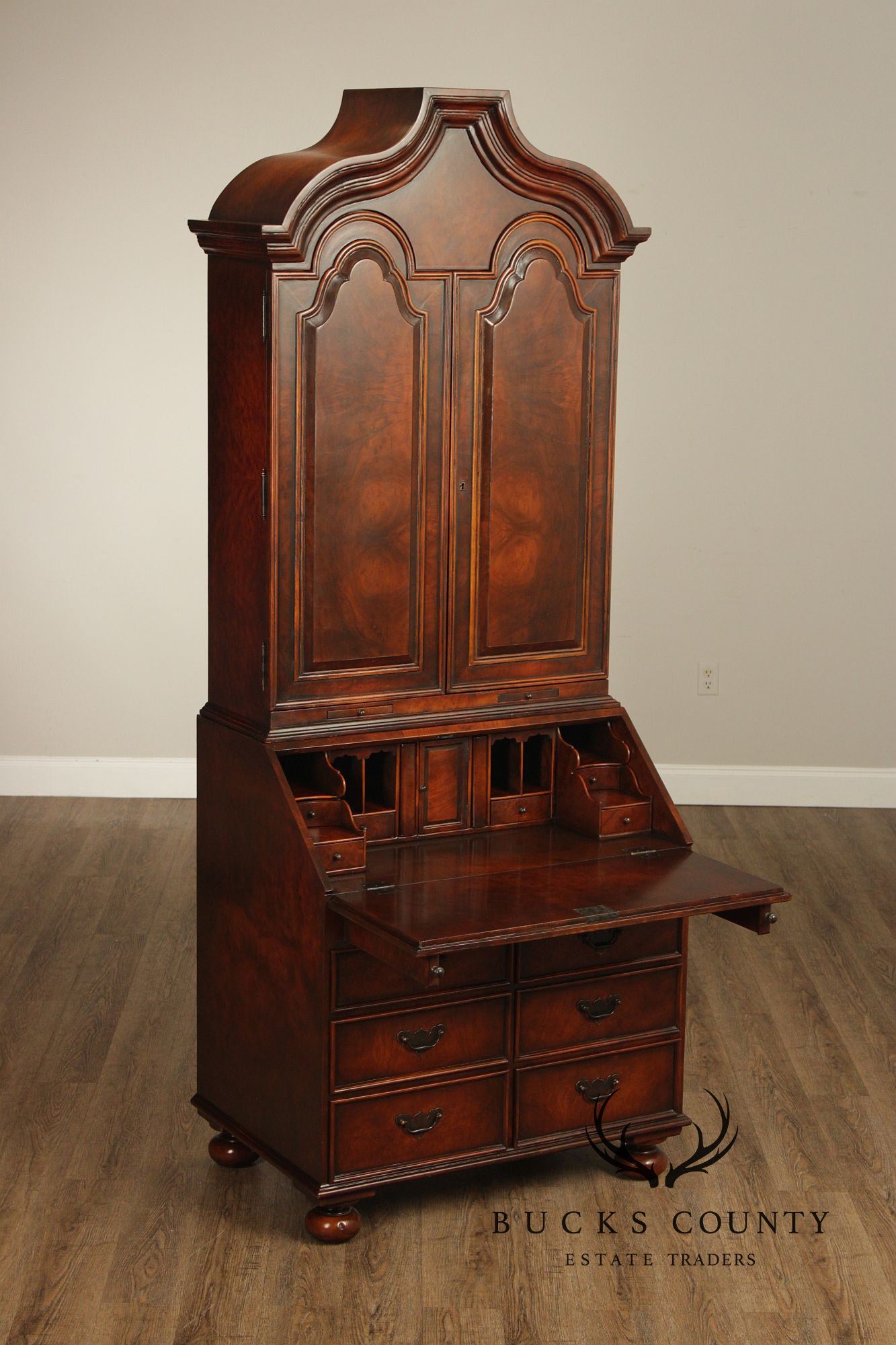 Theodore Alexander Georgian Style Burlwood Secretary Writing Desk