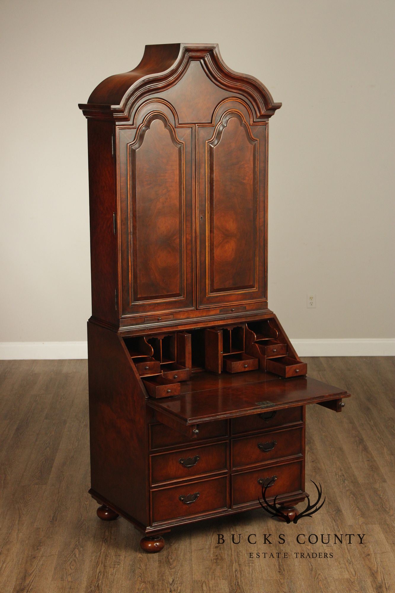 Theodore Alexander Georgian Style Burlwood Secretary Writing Desk
