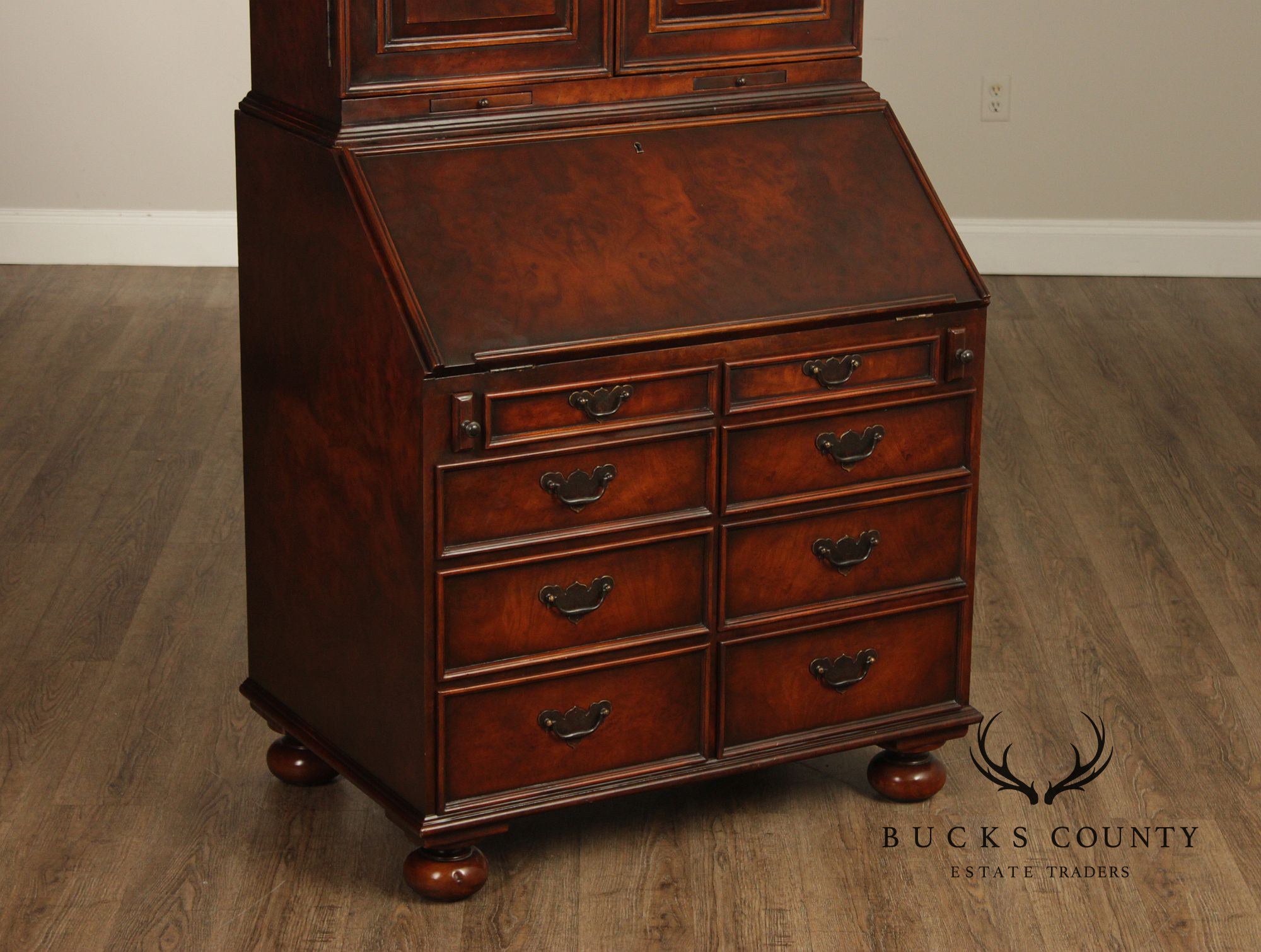Theodore Alexander Georgian Style Burlwood Secretary Writing Desk