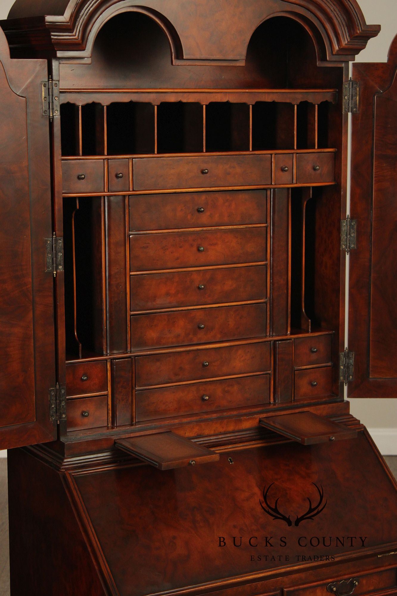 Theodore Alexander Georgian Style Burlwood Secretary Writing Desk