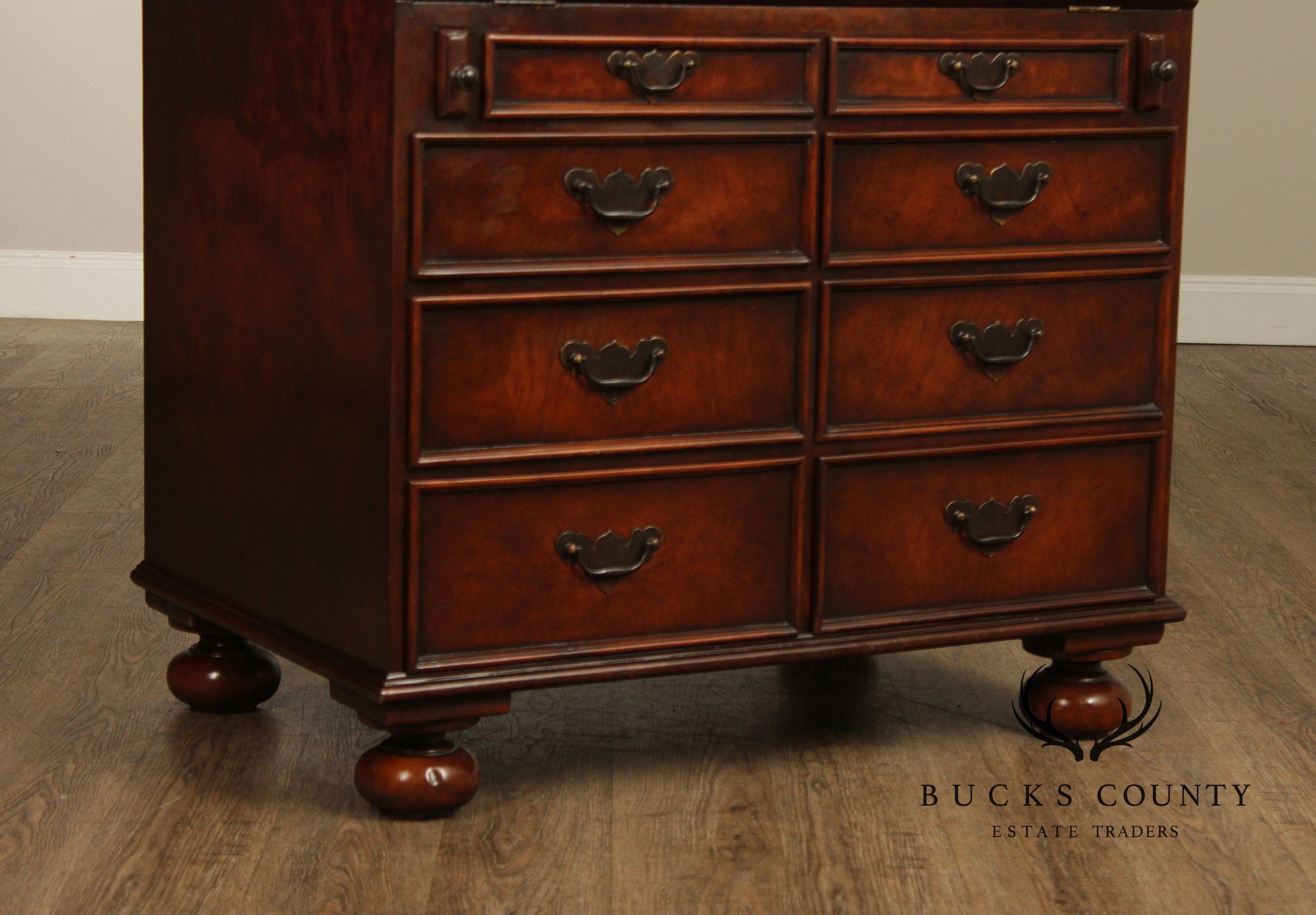 Theodore Alexander Georgian Style Burlwood Secretary Writing Desk