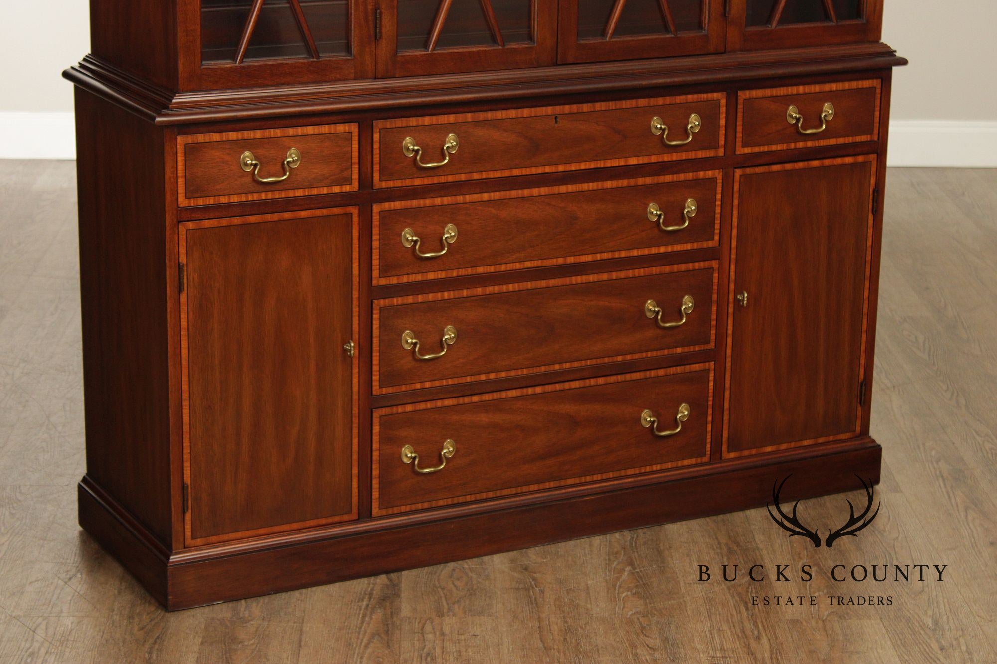 Henkel Harris Virginia Galleries Mahogany Inlaid Breakfront China Cabinet