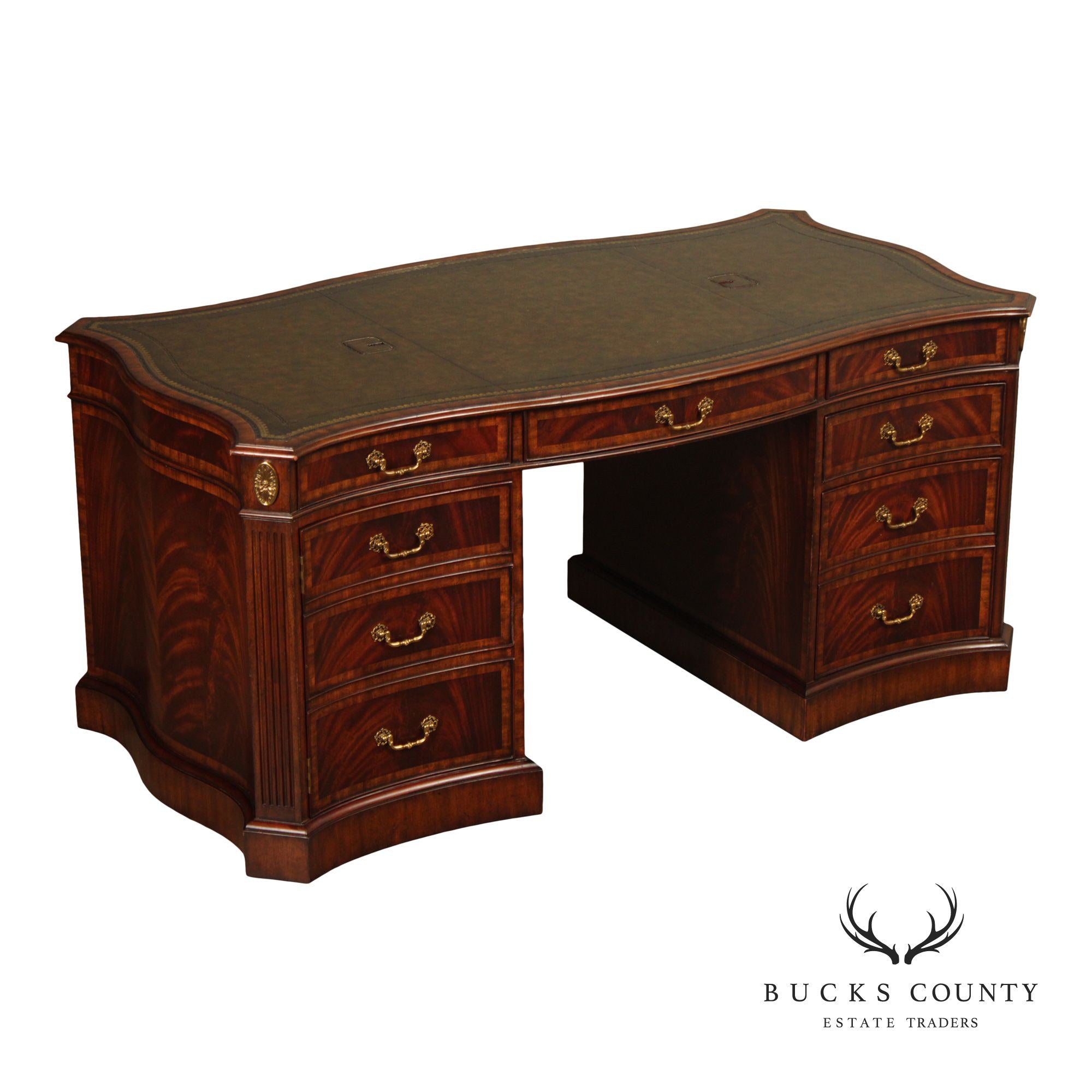 Maitland Smith Georgian Style Leather Top Mahogany Executive Partners Desk