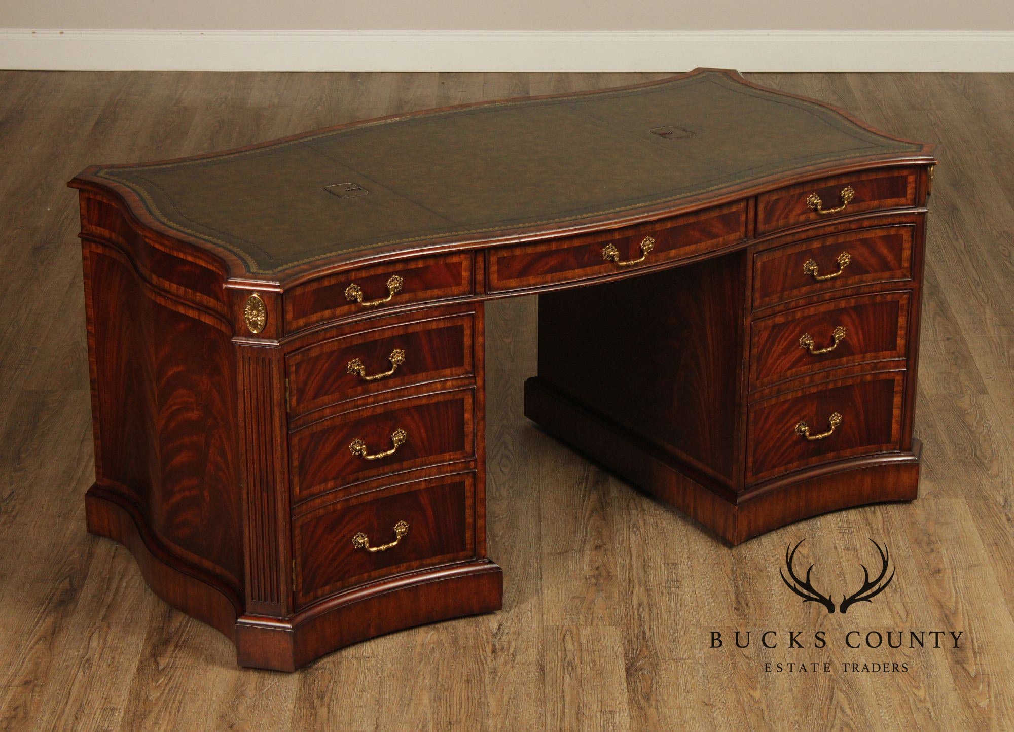 Maitland Smith Georgian Style Leather Top Mahogany Executive Partners Desk