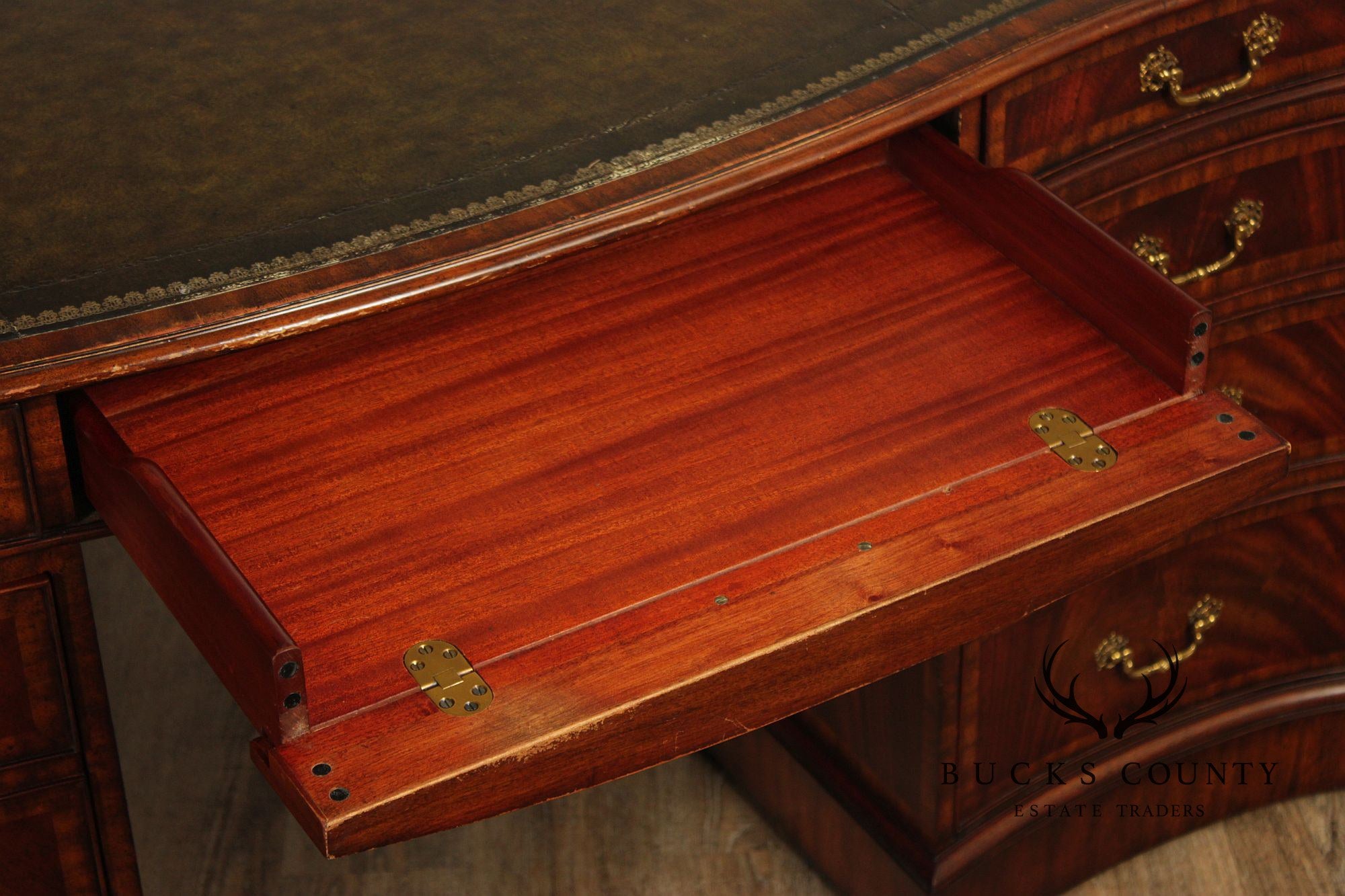 Maitland Smith Georgian Style Leather Top Mahogany Executive Partners Desk