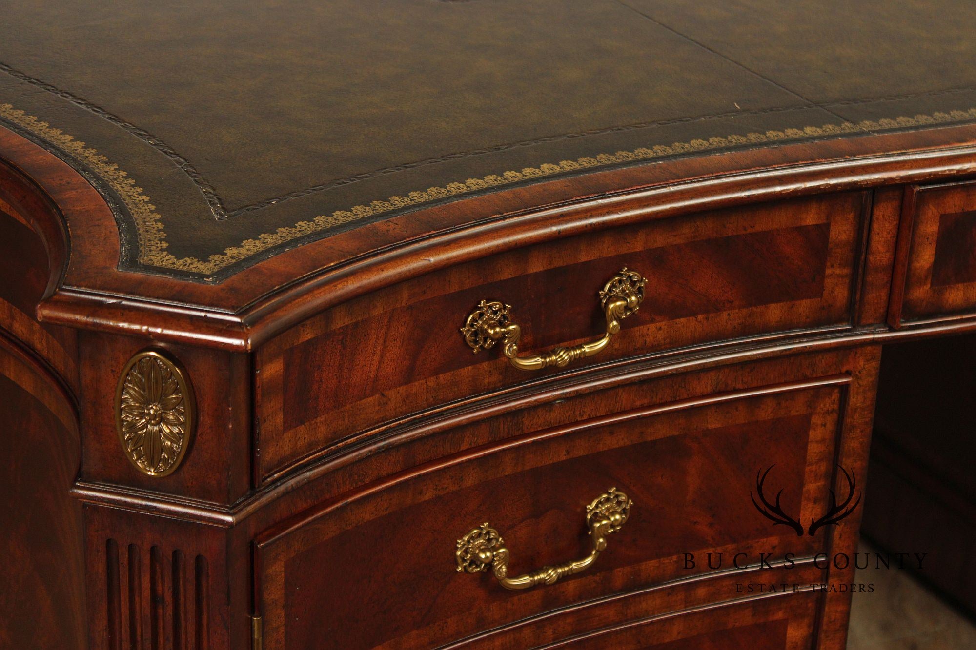 Maitland Smith Georgian Style Leather Top Mahogany Executive Partners Desk