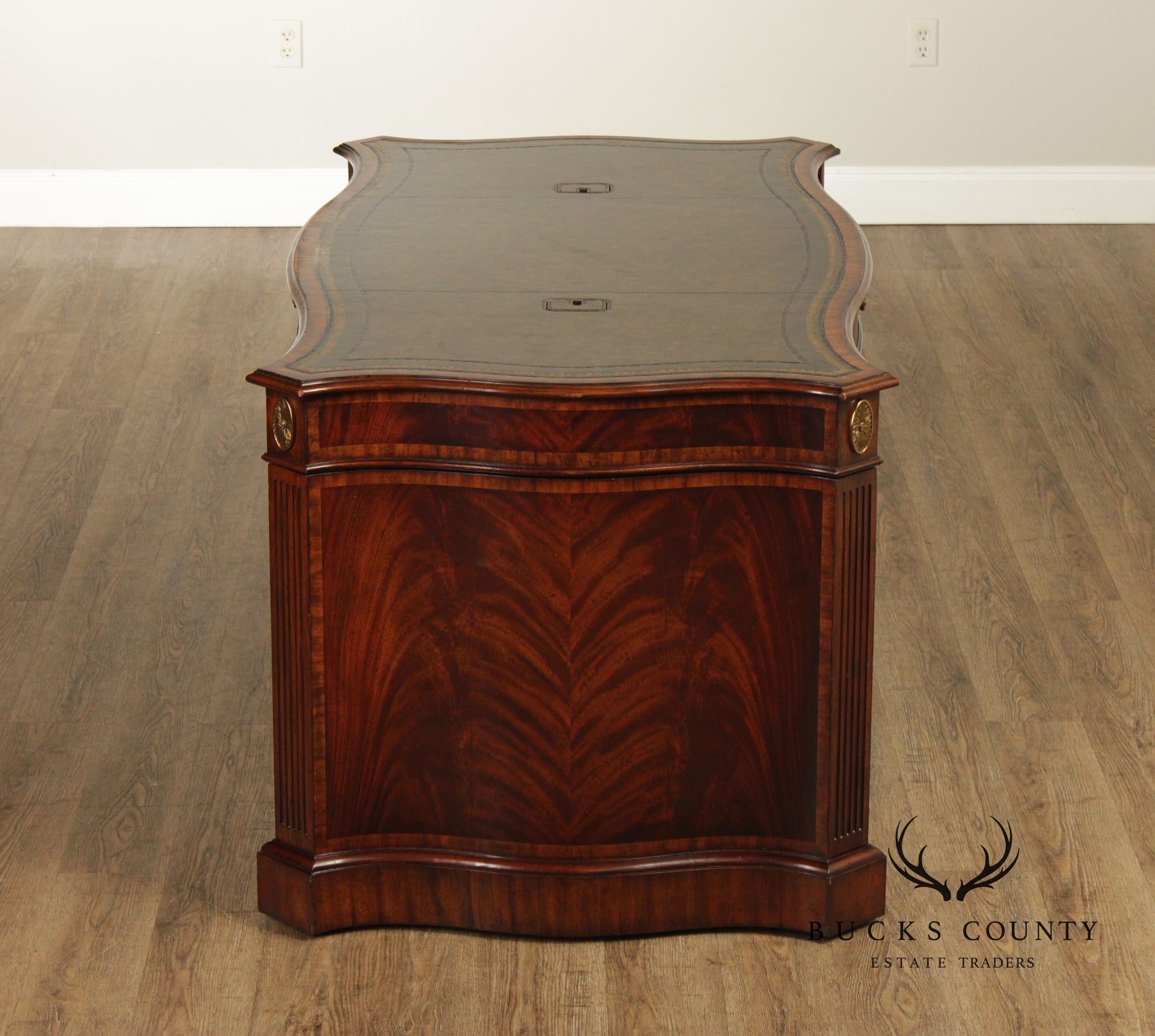 Maitland Smith Georgian Style Leather Top Mahogany Executive Partners Desk
