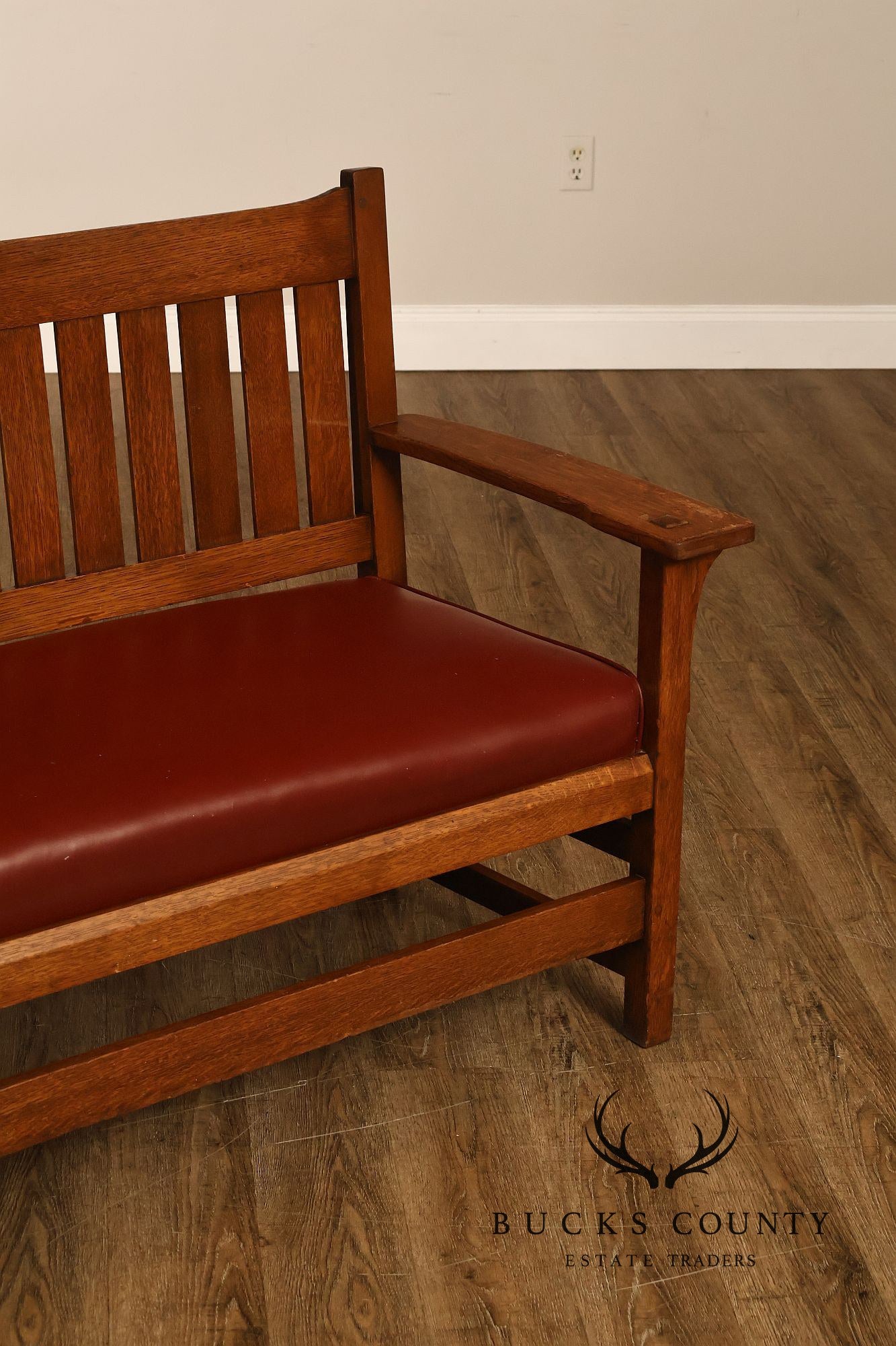 Antique L & J.G. Stickley Oak Slatted Bench