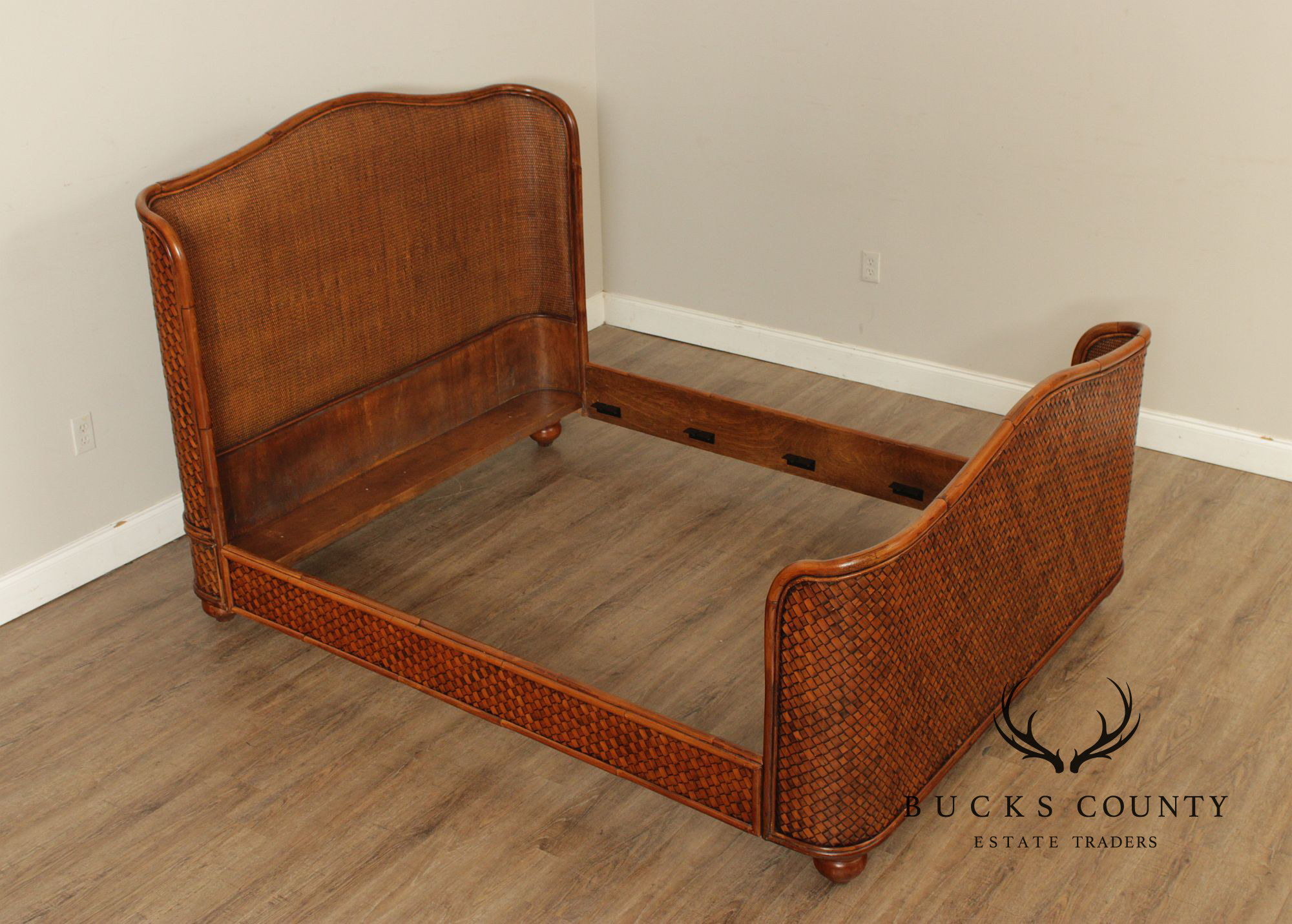 Coastal Style Queen Size Woven Rattan Bed